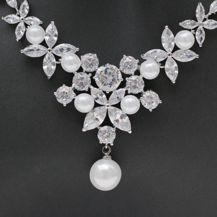 Elegant Cubic Zirconia Bridal Jewelry Set - Necklace & Earrings CN33049 for Wedding, Engagement & Special Occasions