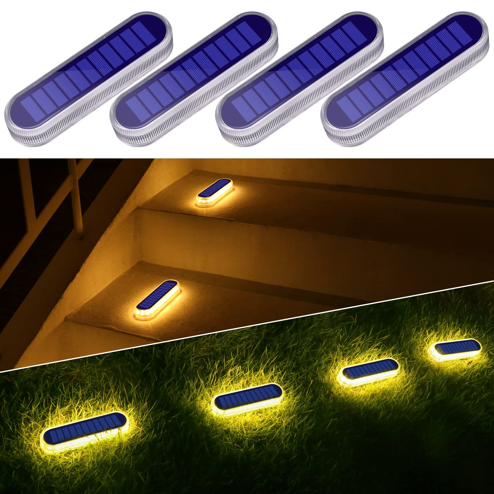 Solar Powered Outdoor Step Lights - Waterproof LED Stair Lights for Mailbox, Gutter, Pool, Lanai, Patio & Deck (4 Pack) | Warm White Solar Lighting for Home & Garden Decor