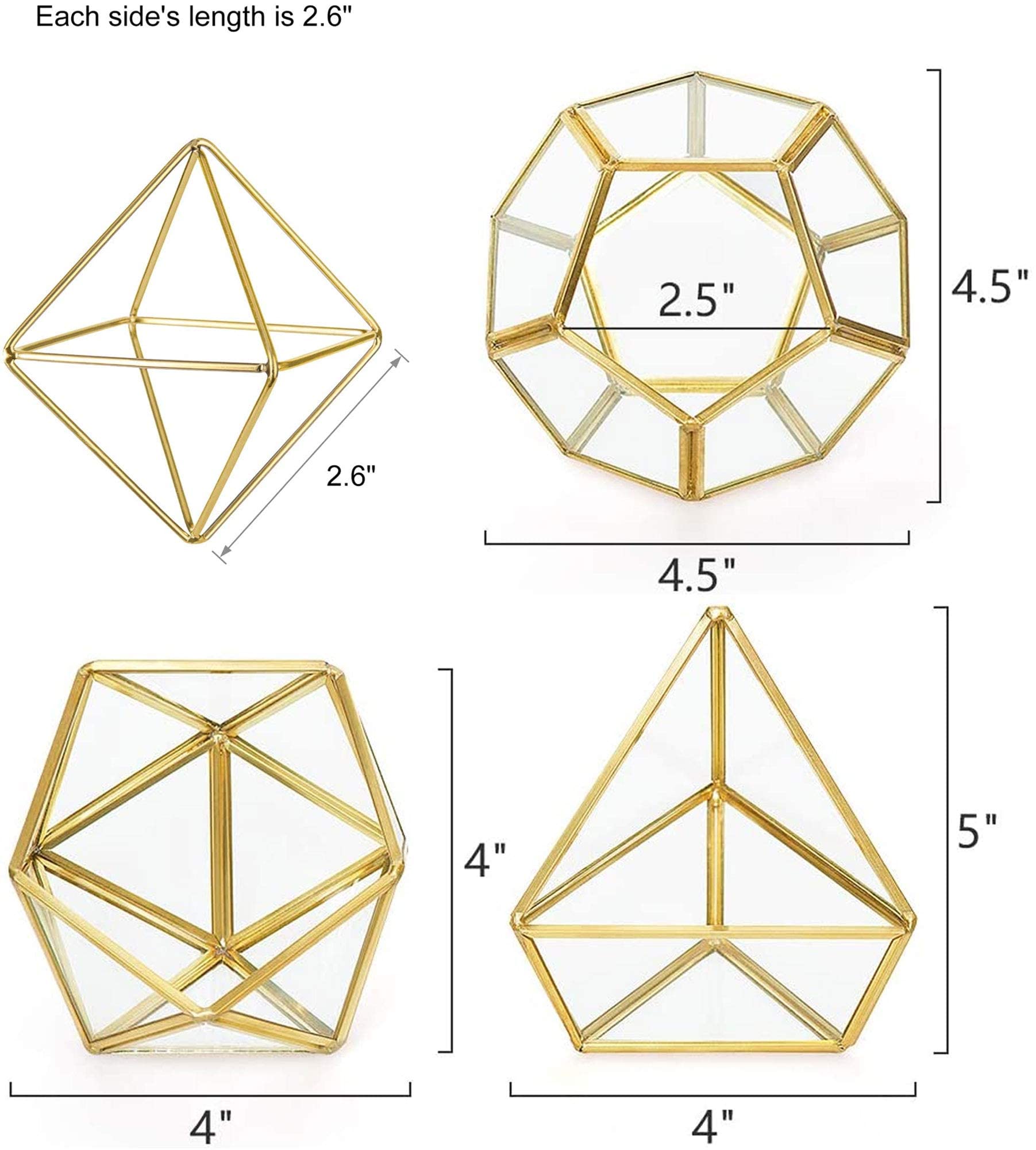 Mkono Set of 8 Mini Glass Geometric Terrarium Containers - Modern Air Plant Holders & Metal Tabletop Himmeli Decor for Home, Office, Christmas & Wedding Gifts (Gold) | Perfect for Indoor Plants, Succulents, and Home Décor