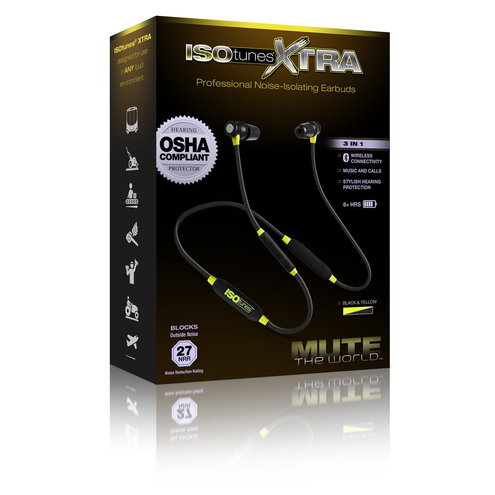 ISOtunes Xtra Bluetooth Earplug Headphones - 27dB NRR Noise Cancelling Earbuds with 8-Hour Battery, OSHA Compliant Hearing Protection for Construction, Lawn Mowing & Industrial Work