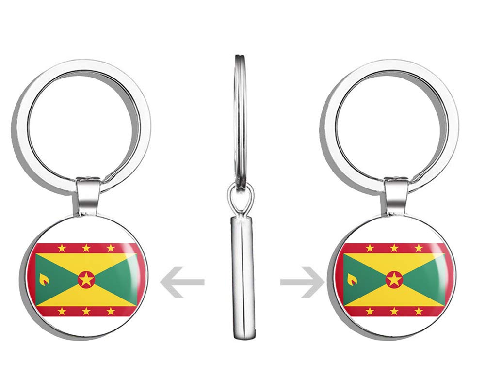 Grenada Flag Double-Sided Stainless Steel Keychain - Durable Key Ring Holder with Carabiner Clip for Keys, Backpacks & Travel Accessories | Perfect Gift for Travelers & Patriotic Enthusiasts