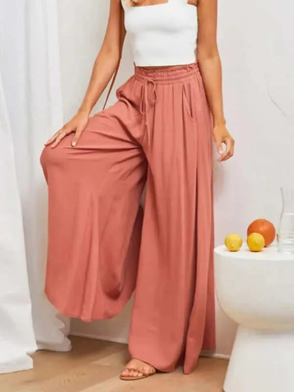 Women's Casual Loose Wide Leg Pants - Comfortable High Waisted Trousers for Work, Travel & Everyday Wear