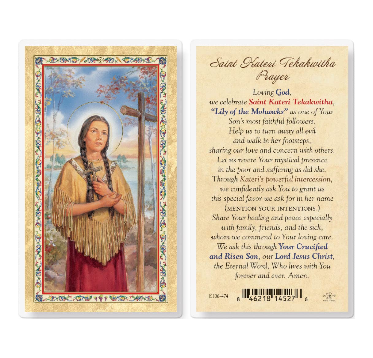 St. Kateri Tekakwitha Prayer Cards - Pack of 25 Gold-Stamped Laminated Catholic Holy Cards with Prayer on Back for Devotion, Worship & Religious Gifts