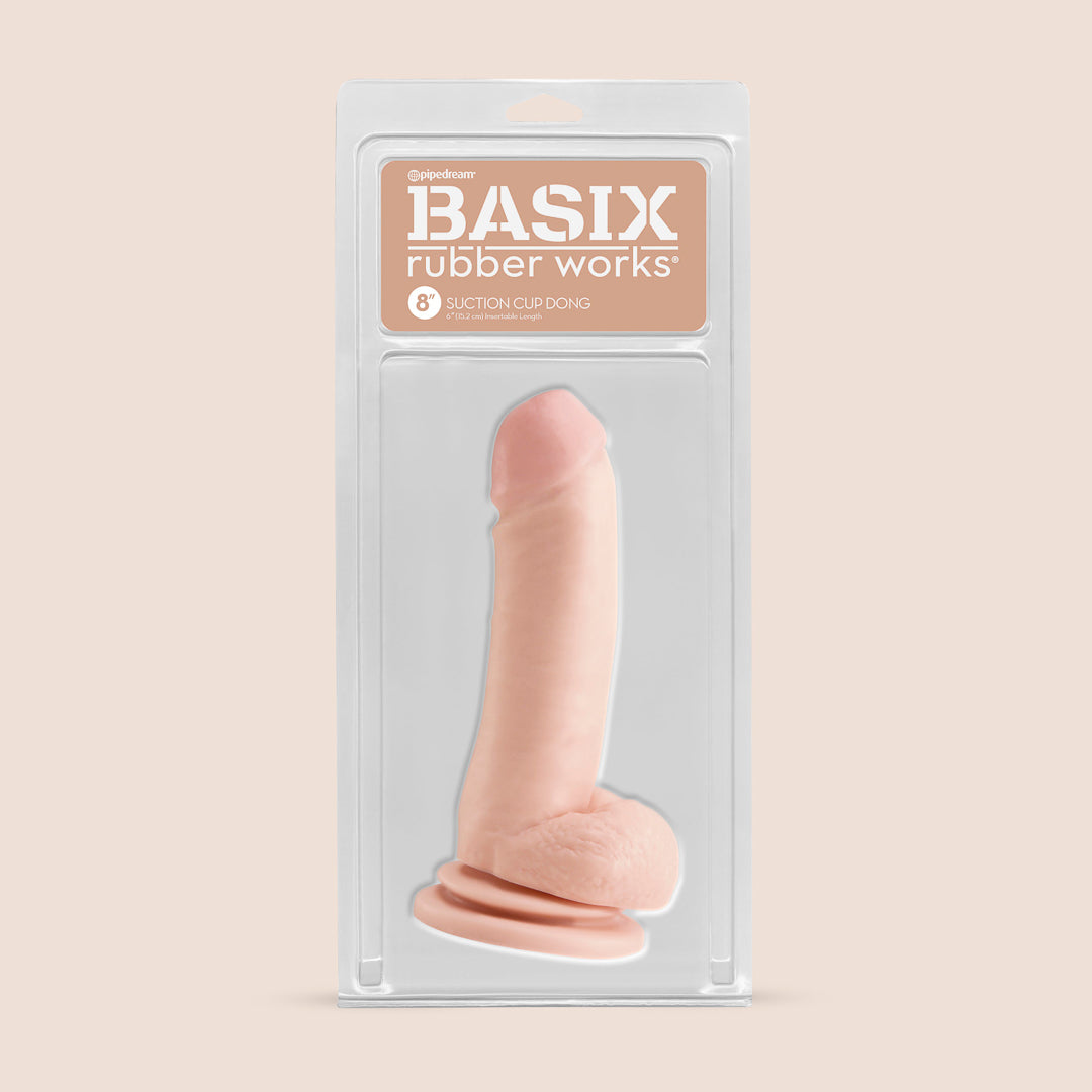 Basix 8 Inch Suction Cup Dildo - Flexible Yet Firm Silicone Adult Toy for Hands-Free Play, Shower Fun & Solo Pleasure