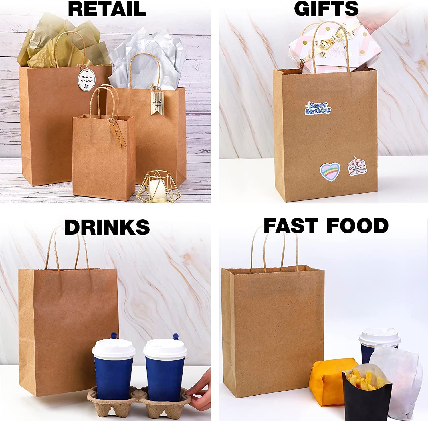 Eco-Friendly Kraft Paper Bags 12x5x16 Inches (25 Pack) - Brown Disposable Shopping Bags for Retail, Grocery, Takeout & Gift Packaging | Sustainable Carry Bags for Stores, Parties & Eco-Conscious Businesses