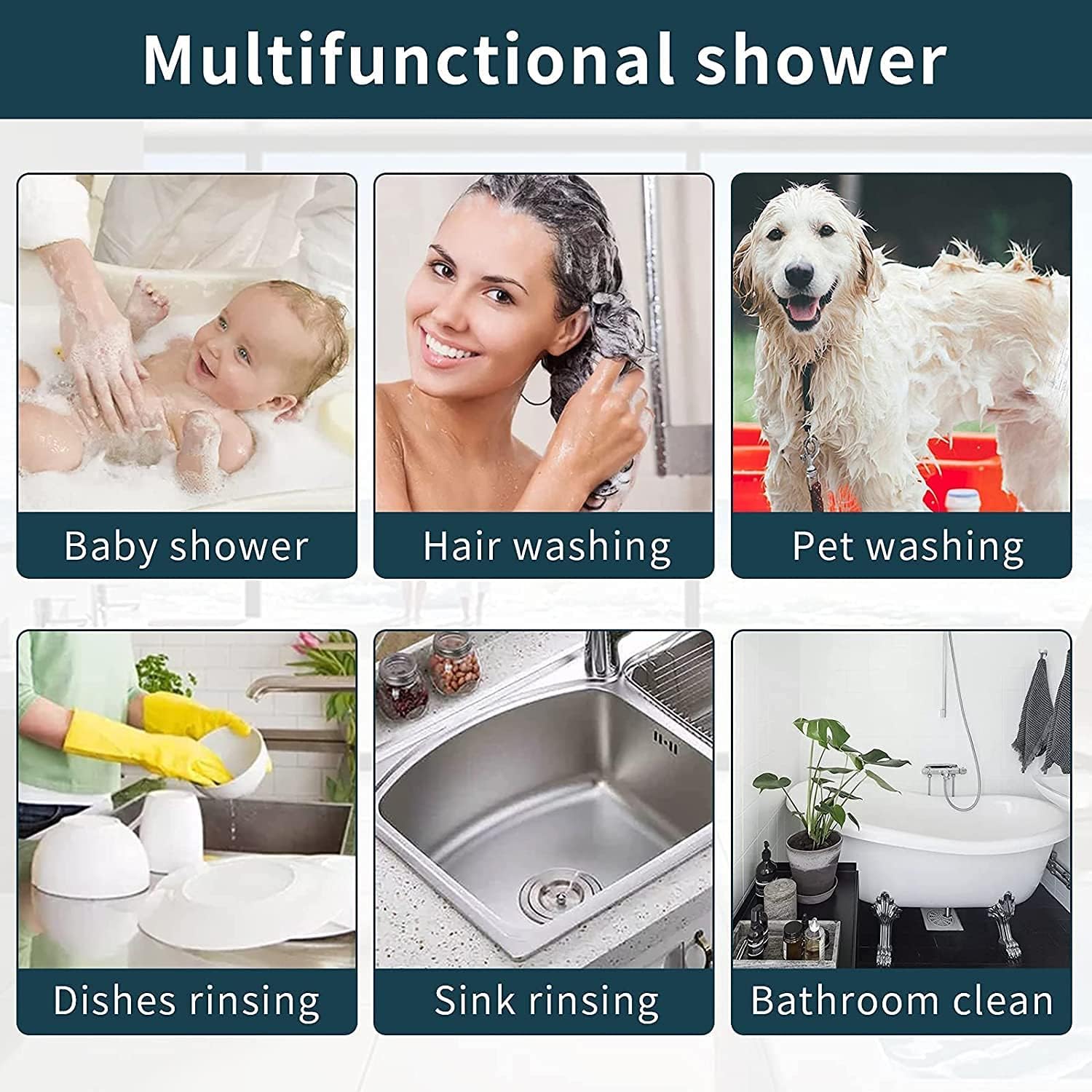 Jellex ABS Plastic Hand Shower Head Set with 1.5M Telescopic Hose - Bathroom Wash Basin Sprayer for Hair Washing & Sink Cleaning | Perfect for Home, RV, Pet Grooming & Kitchen Use