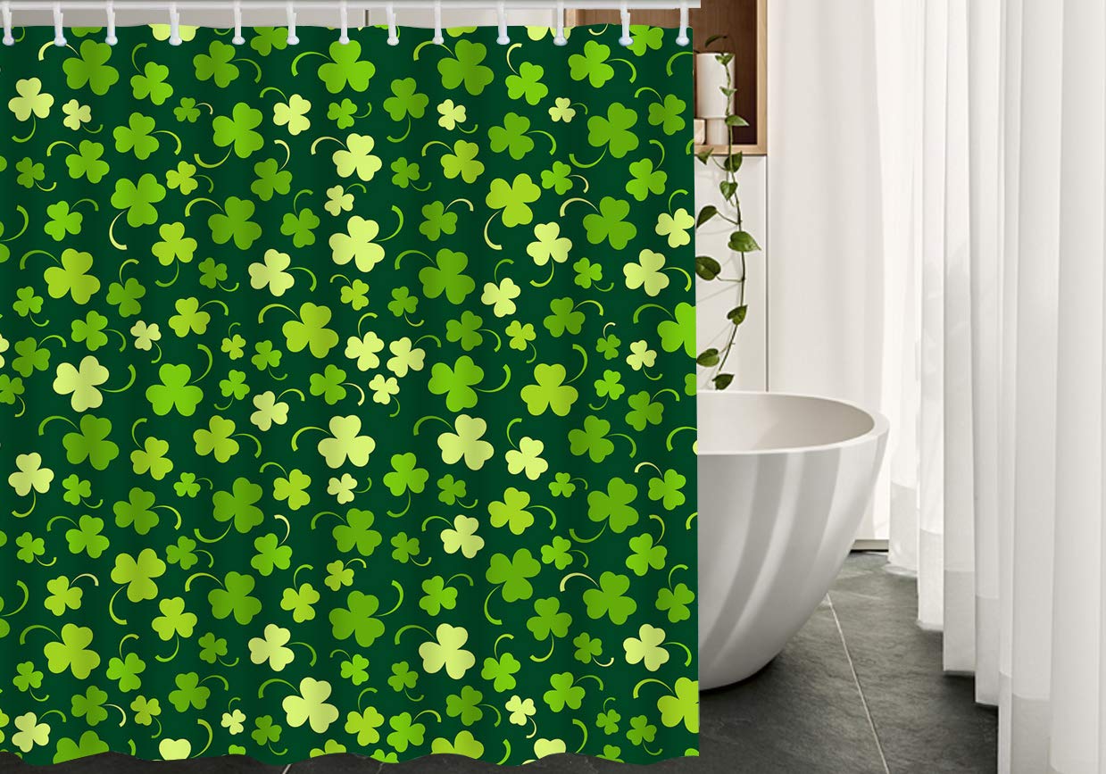 St. Patrick's Day Bathroom Shower Curtain Set - 72x84 Inch Green Floral Shamrock Leaf Design, Luck-Themed Polyester Fabric with Hooks for Spring Home Decor | Perfect for Irish-Themed Bathrooms, Party Decorations & Seasonal Celebrations