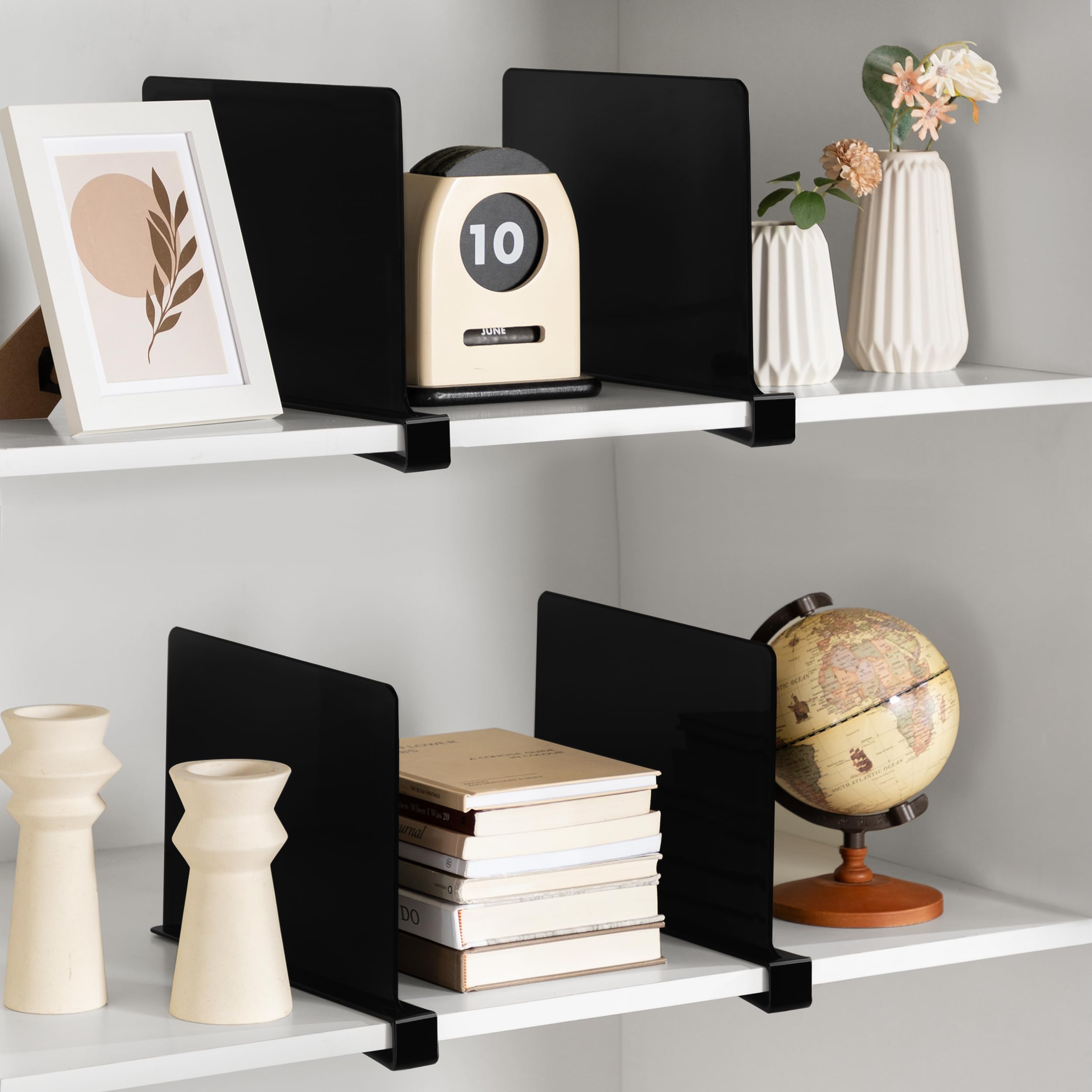 HBlife 8 Pack Black Shelf Dividers - Adjustable Acrylic Bookshelf Organizer for Closet, Perfect for Sweaters, Shirts & Handbags | Bedroom, Kitchen & Office Storage Solution | Space Saving Home Organization Accessories