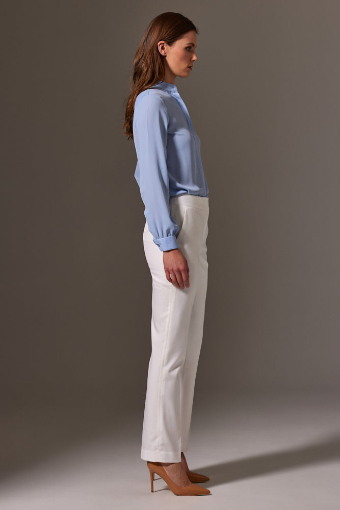 Margot Stand Collar Blouse - Sky Blue Silk Stretch Shirt for Women | Elegant Office Wear & Casual Outfits | Perfect for Business Meetings & Date Nights