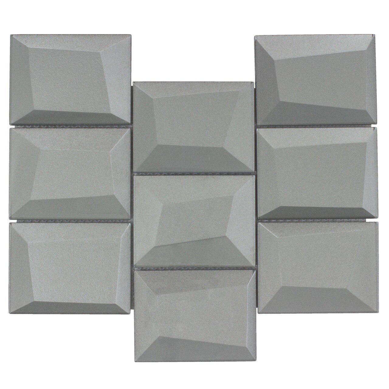 Dimensional Grey Glass Wall Tile - Modern Mosaic Backsplash for Kitchen & Bathroom Decor