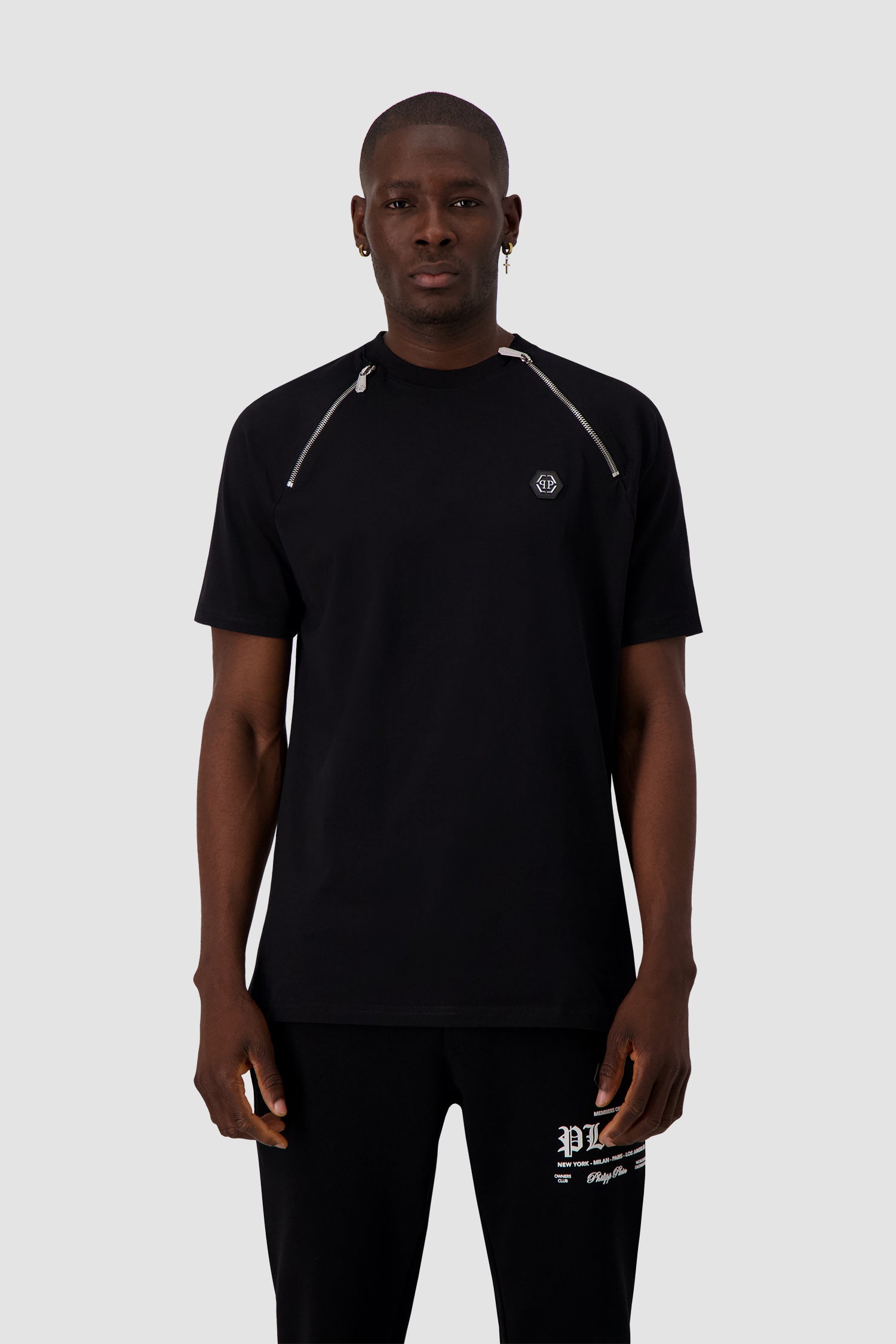 Philipp Plein Black Round Neck Short Sleeve T-Shirt for Men - Casual Streetwear & Everyday Outfit