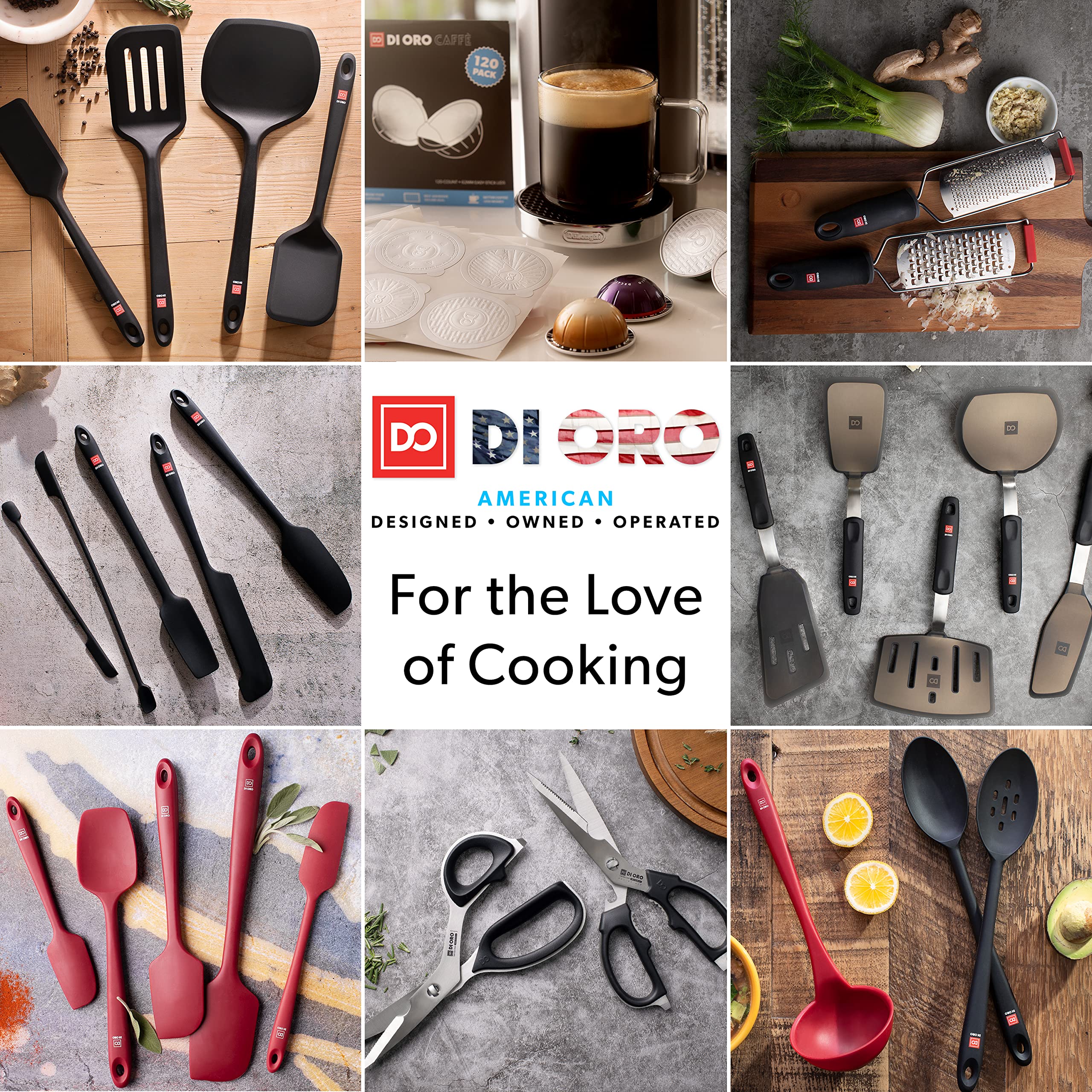 DI ORO 8-Piece Silicone Kitchen Utensil Set - Heat-Resistant Cooking Tools for Baking & Frying