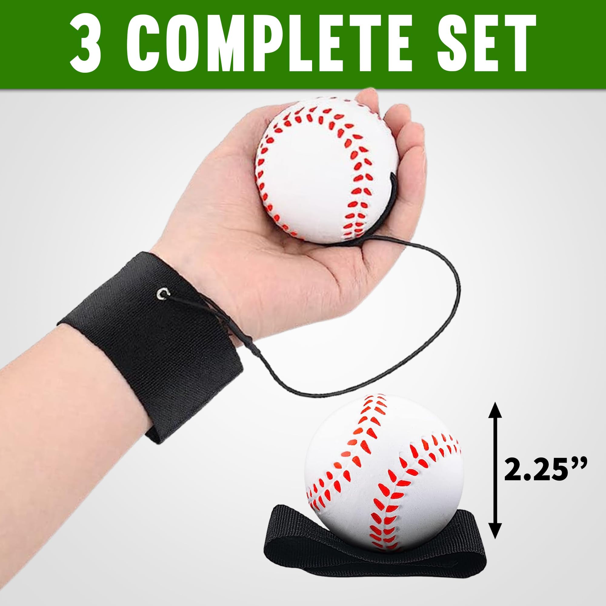 Elastic Cord Baseball Training Balls - 3 Pack for Baseball Practice, Spring Training & Outdoor Fun - Perfect for Kids, Boys, Girls & Party Favors - Great for Backyard Drills, Team Practice & Birthday Activities