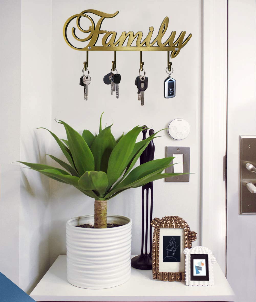 Myartte Wall Mounted Key Holder - 4 Hook Zinc Alloy Key Organizer Rack with Screws (Antique Brass) - Perfect for Entryway, Mudroom & Home Organization
