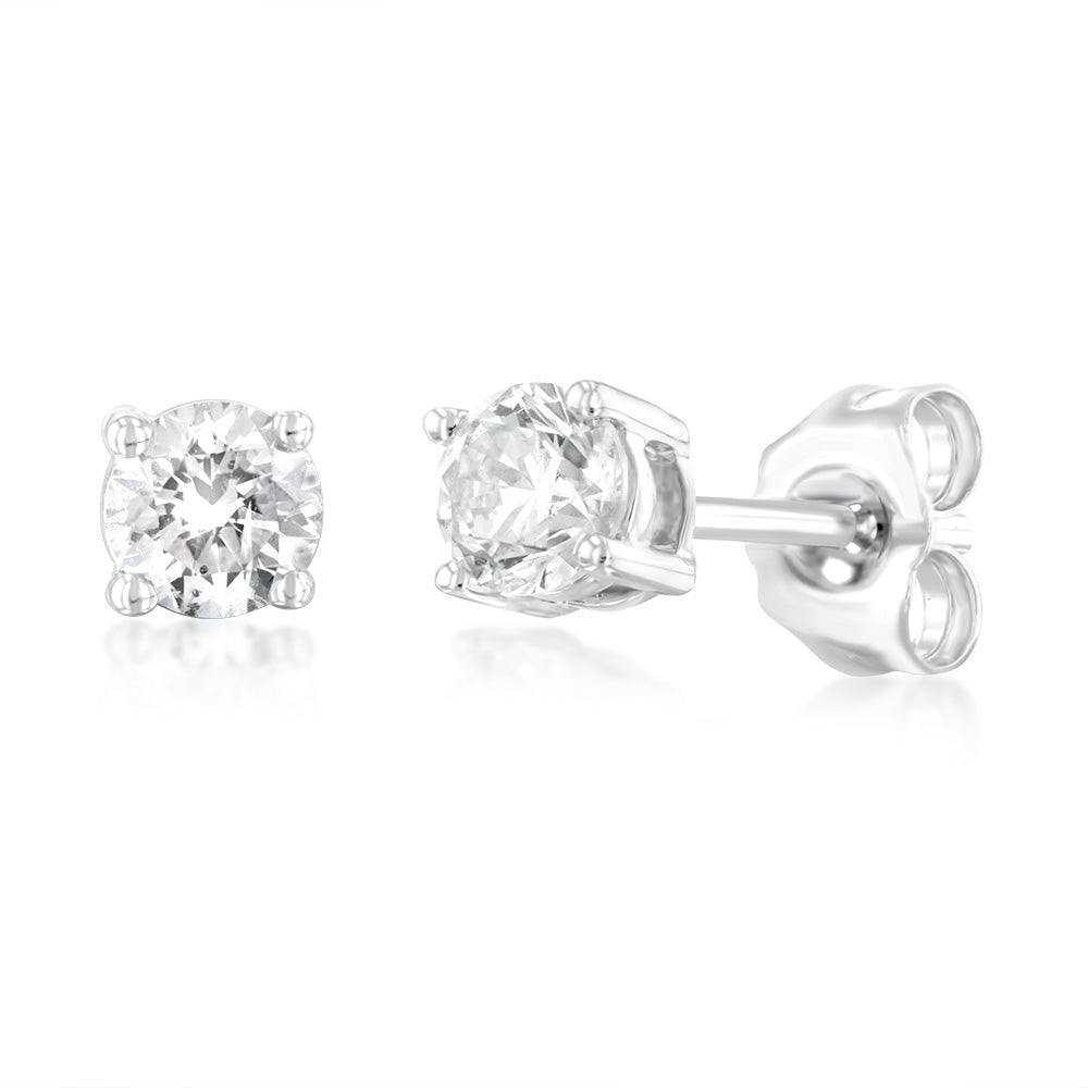 9ct White Gold 1/2 Carat Diamond Stud Earrings for Women - Elegant Round Cut Diamond Earrings for Everyday Wear, Anniversary & Wedding Gifts