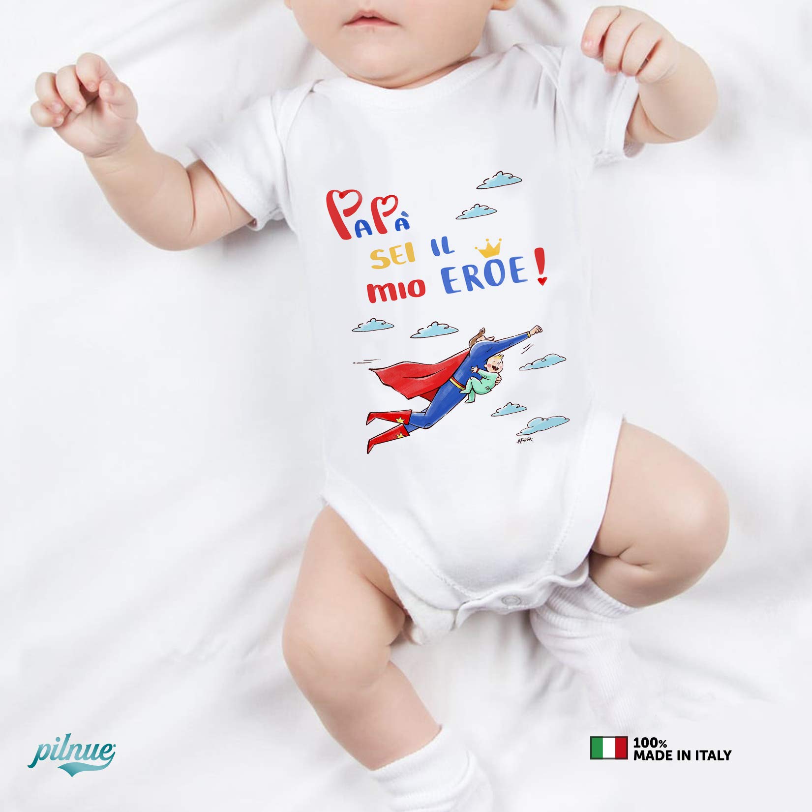 Funny Baby Bodysuit for Dad - 'I Love Daddy' & 'Super Dad' Designs - 100% Cotton Made in Italy - Newborn to 24 Months - Perfect Father's Day Gift & Baby Shower Present