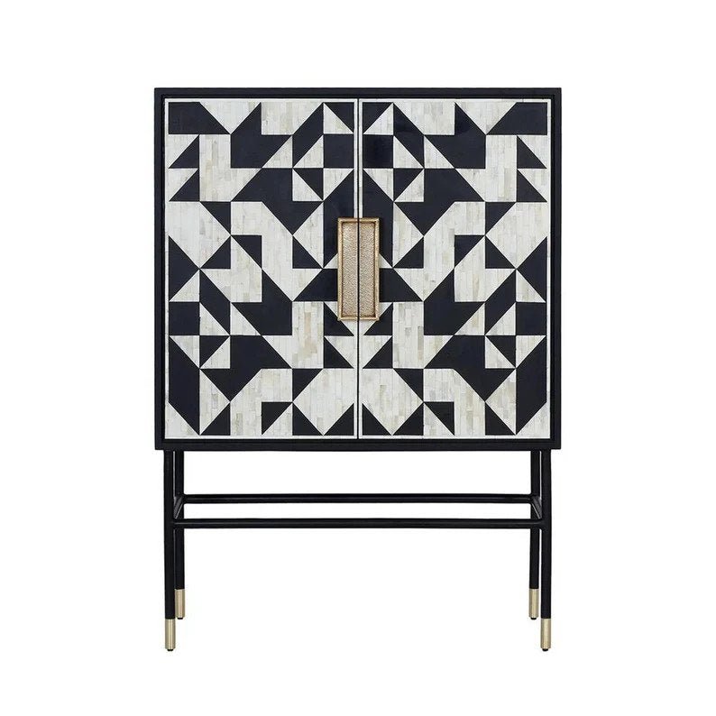 Handmade Luxury Bone Inlay Bar Cabinet - Vintage Style Alcohol Storage Furniture for Whiskey, Wine & Beer - Perfect for Home Bar, Man Cave or Dining Room Decor