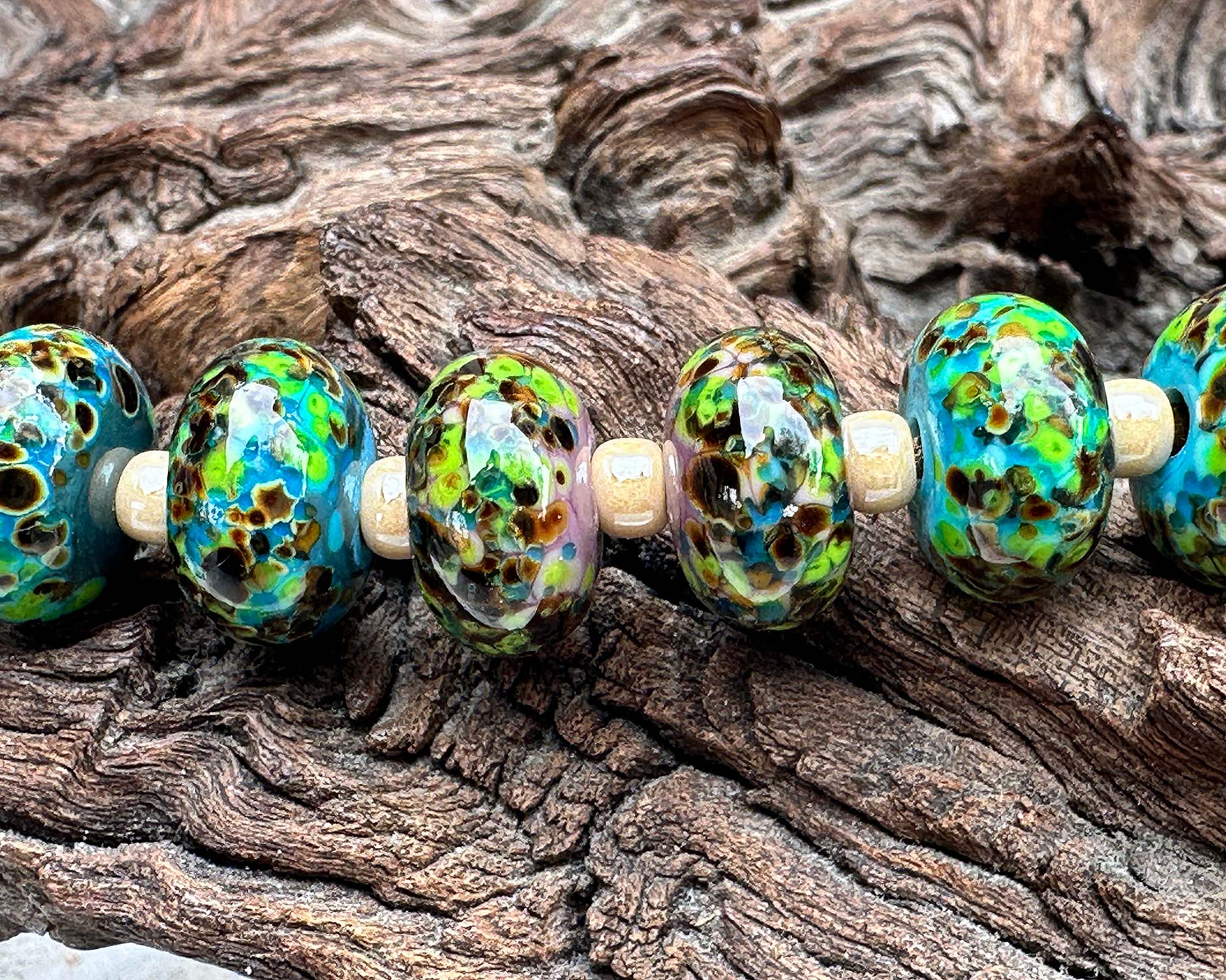 12 Pairs Handmade Lampwork Glass Beads - Jade Green Forrest Design for Jewelry Making, DIY Crafts | Perfect for Necklaces, Bracelets & Earrings