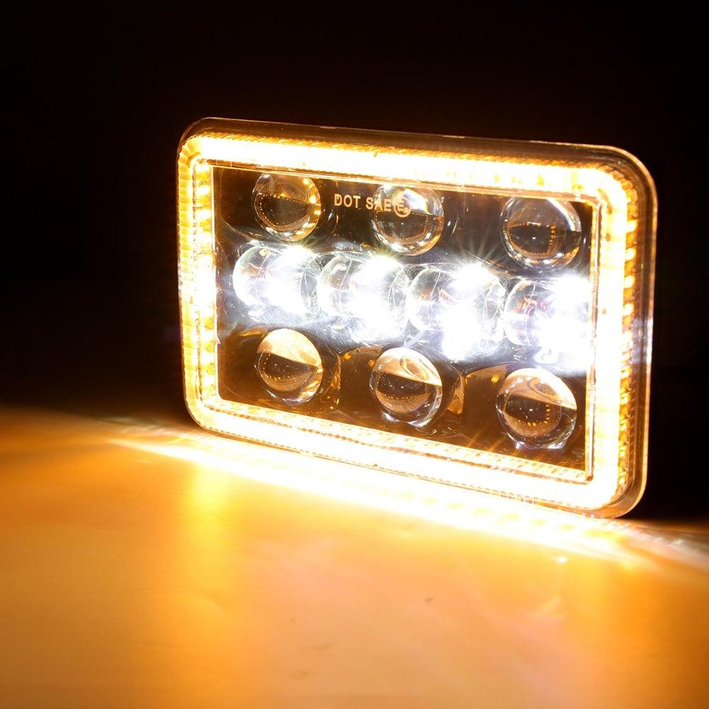 2-Pack 4x6 Inch Sealed Beam LED Headlight Bulbs - Hi/Low Beam with DRL & Turn Signal - Compatible with Trucks, Jeeps, SUVs & Off-Road Vehicles - Waterproof & Durable for Night Driving & Adventure