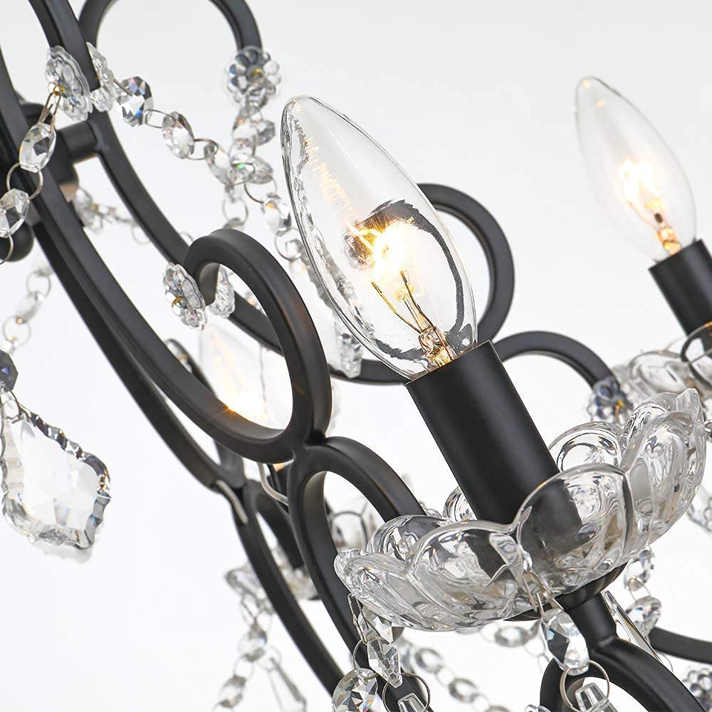 Maxax 5-Light Modern K9 Crystal Chandelier - Elegant Raindrop Candelabra Pendant Ceiling Lamp for Dining Room & Living Room Lighting | Black Finish | Perfect for Home Decor, Wedding Venues & Luxury Interior Design