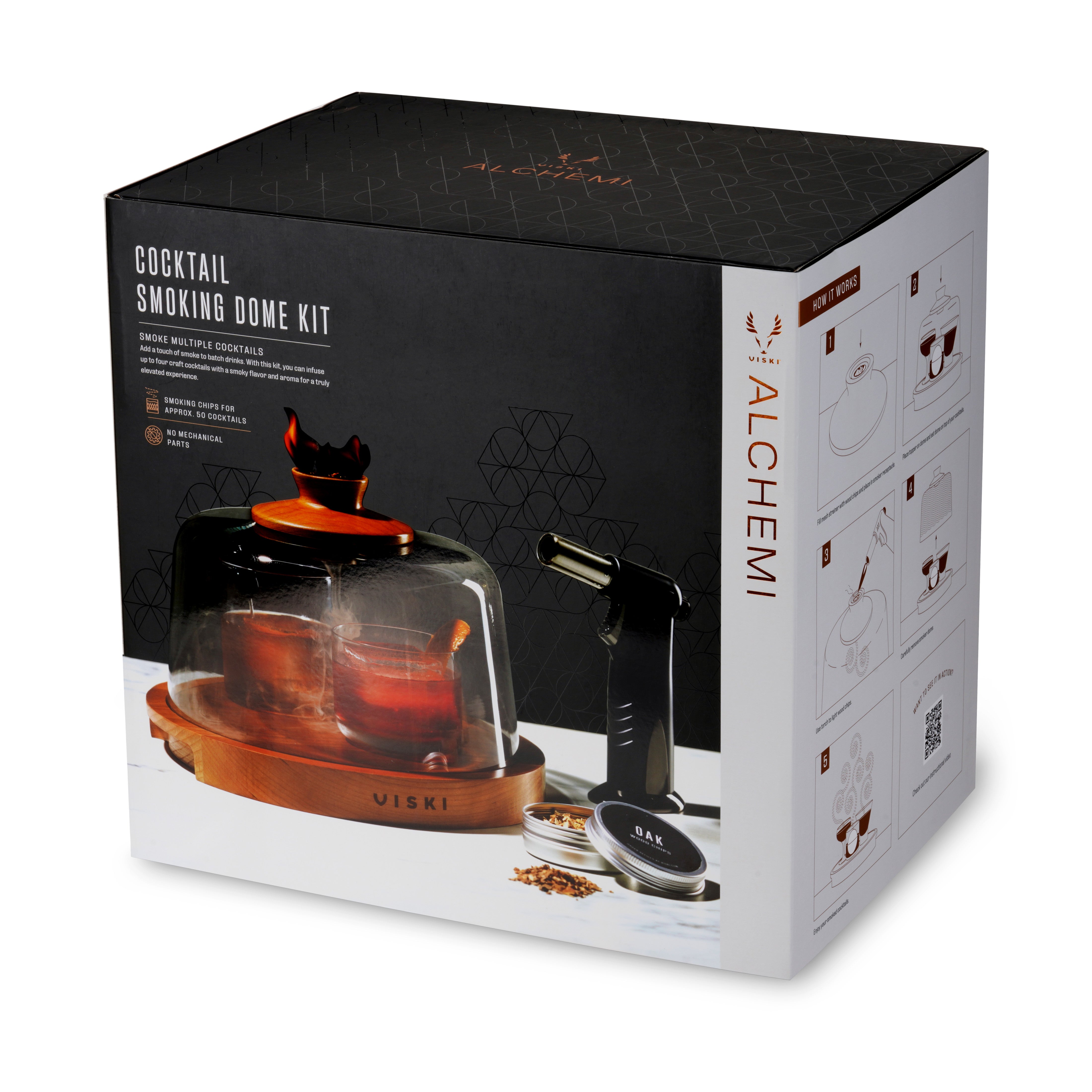Premium Alchemi Smoked Cocktail Dome Kit - Whiskey & Cocktail Smoking Set with Glass Dome, Wooden Base & Reusable Sticks (Perfect for Home Bars, Parties & Gifts)