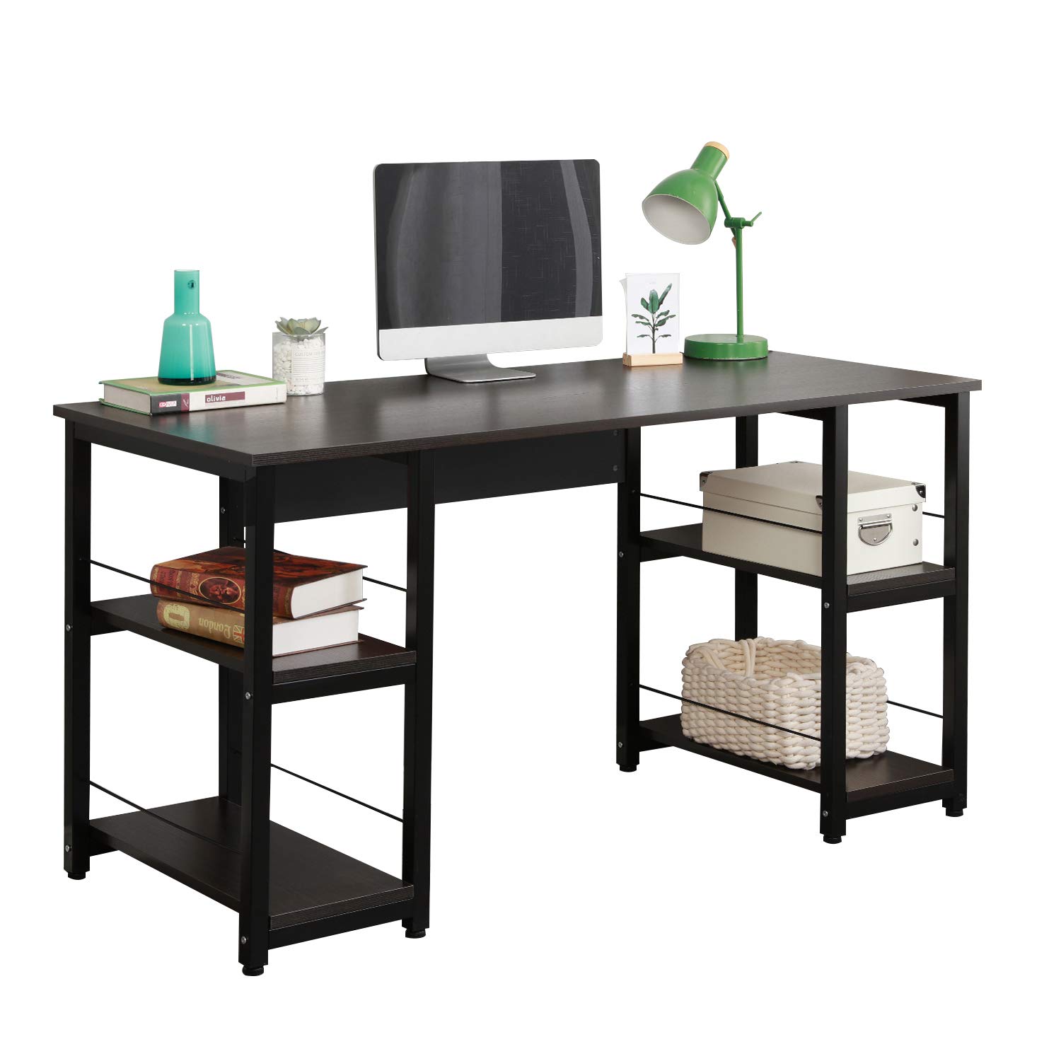 Soges 55 Inch Home Office Computer Desk with Shelves - Modern Black Workstation Desk for Small Spaces, Storage Desk for Study Room & Home Office (Model DZ012-140-H) | Perfect for Remote Work, Online Classes & Crafting