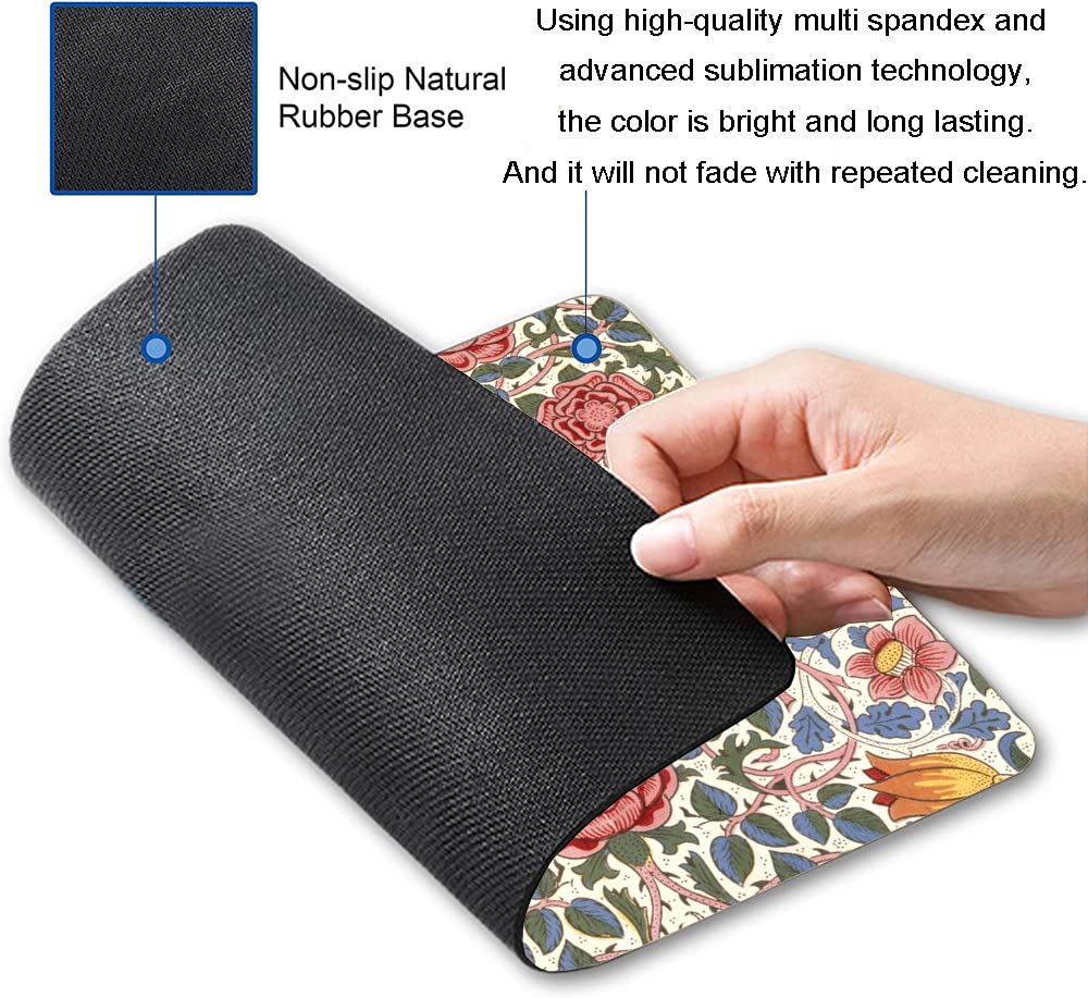 Floral Mouse Pad - Non-Slip Rubber Base, Waterproof Square Mouse Mat for Office & Laptop - William Morris Flowers Design - Perfect for Work, Gaming & Home Office Use