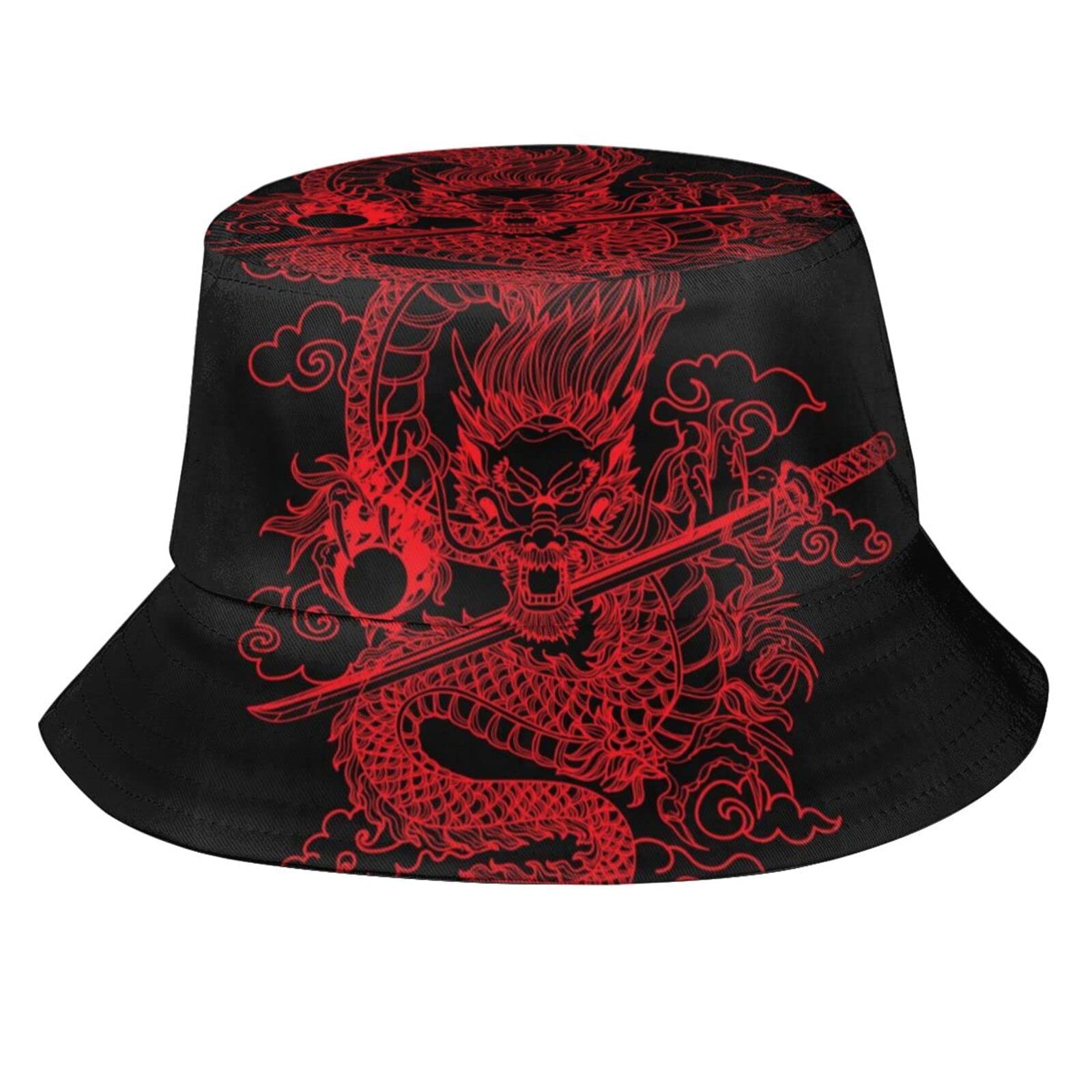 Chinese Dragon Bucket Hats for Women & Men - Summer Wide Brim Sun Hat for Beach, Travel, Outdoor Adventures - Stylish Fisherman Cap with Dragon Design for Sun Protection & Fashion