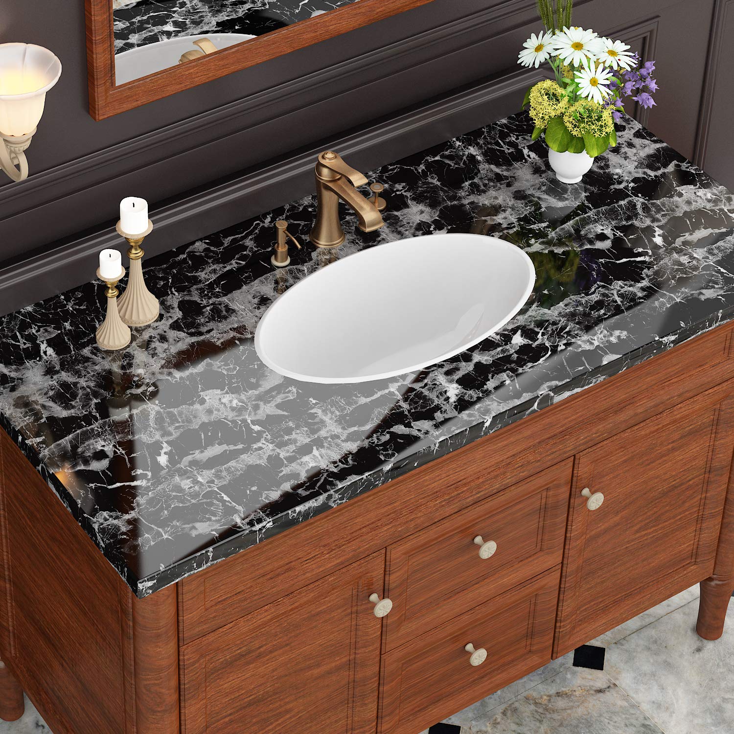 Livelynine Peel and Stick Waterproof Countertop Paper - Black Marble Vinyl Wrap for Kitchen, Bathroom, Desk, Table & Cabinet - Removable Backsplash Cover (15.8