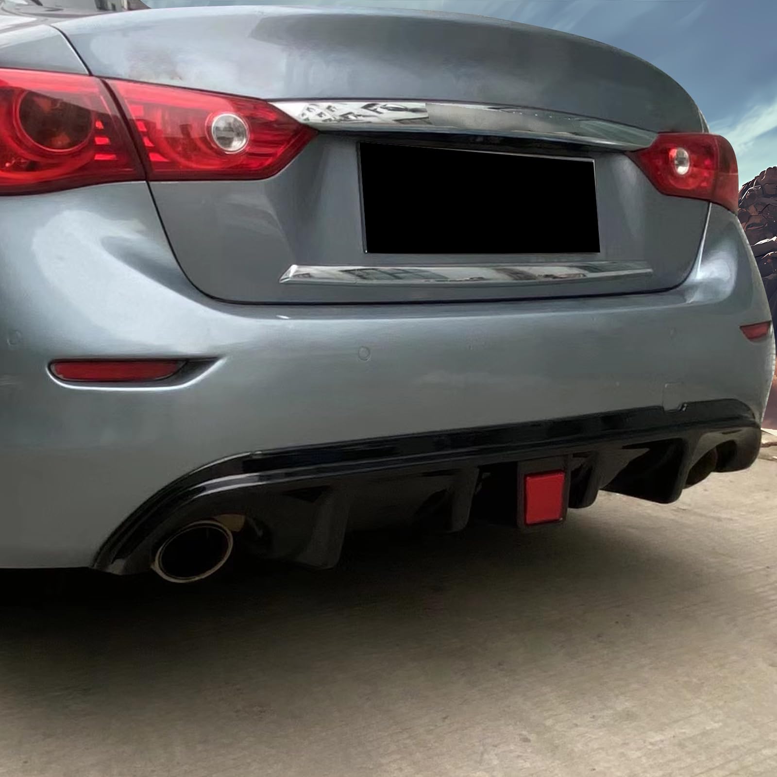 IKON MOTORSPORTS Rear Diffuser for 2014-2017 Infiniti Q50 | Gloss Black PP Bumper Lip Spoiler Splitter Kit with LED Brake Light | Aerodynamic Upgrade for Street & Track Performance