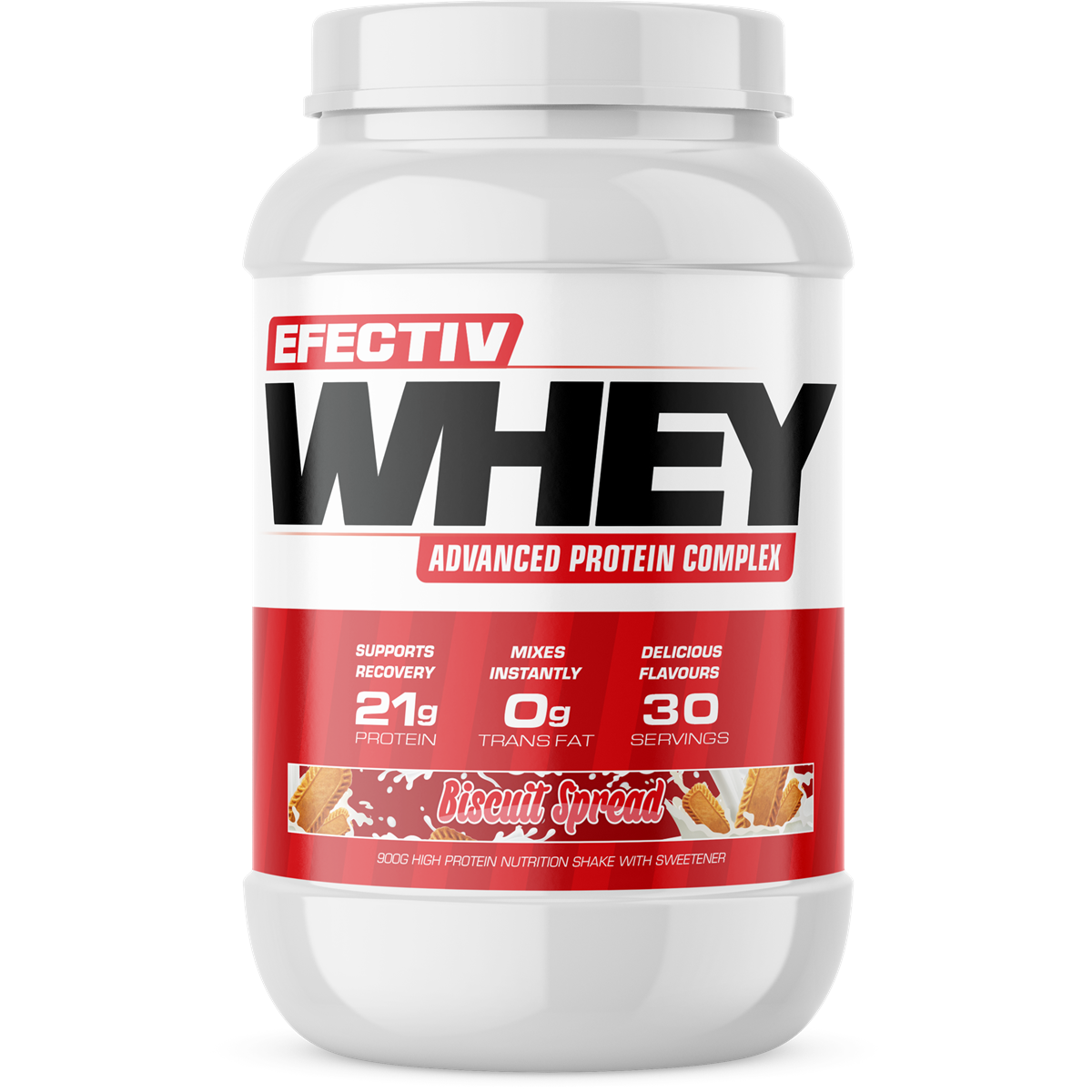 Efectiv Nutrition Whey Protein Powder 900g - Delicious Biscuit Spread Flavor for Muscle Recovery & Post-Workout Shakes | Ideal for Gym, Fitness & Bodybuilding