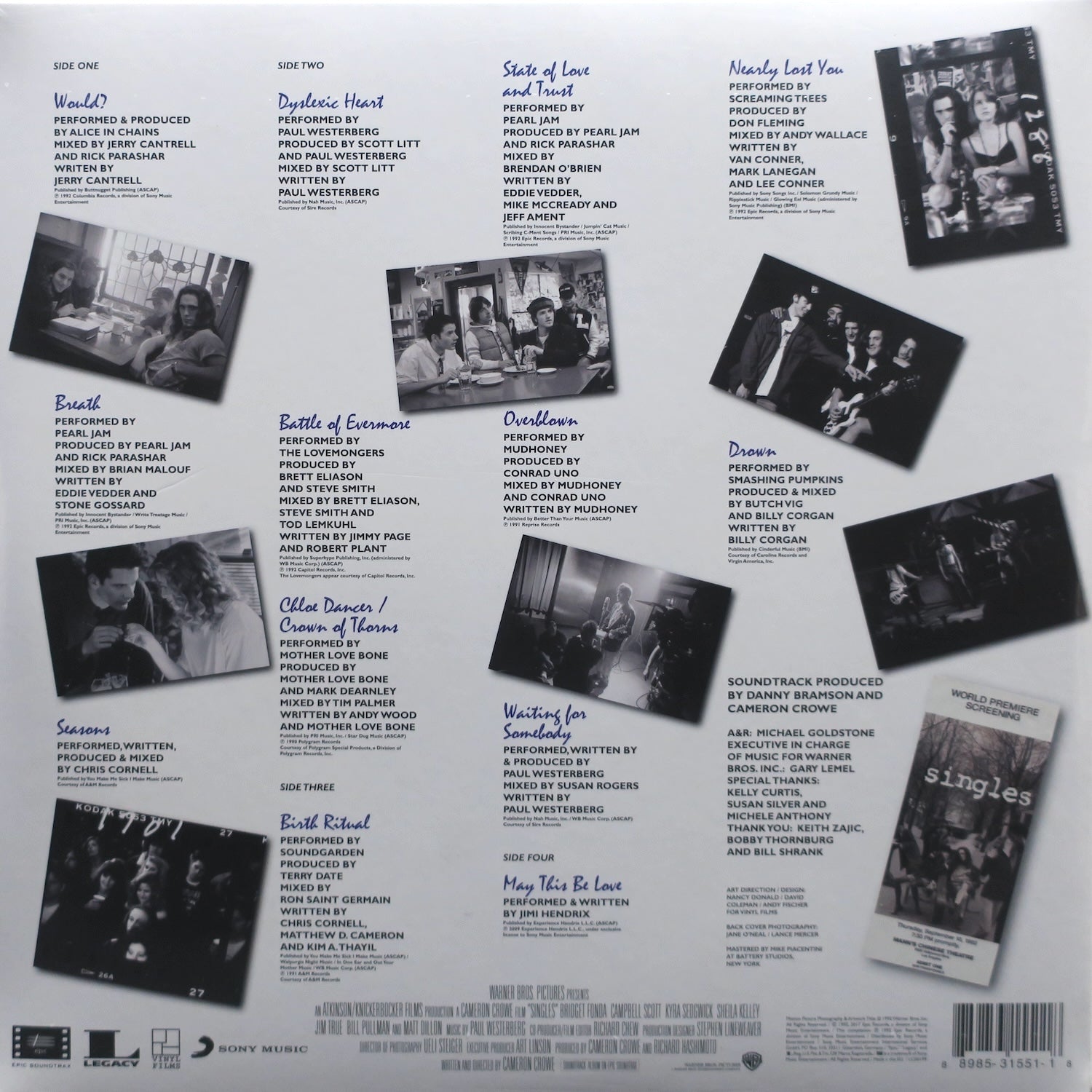 Singles Soundtrack Vinyl 2LP - Chris Cornell, Alice In Chains, Soundgarden, Mudhoney | 90s Grunge Music Collection | Perfect for Vinyl Collectors & Seattle Music Fans