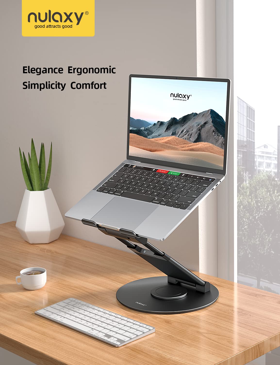 Nulaxy Adjustable Laptop Stand for Desk - 360° Rotating & Telescopic Ergonomic Riser with Swivel Pull-Out Design, Fits 10-17 Inch Laptops, MacBook, Notebook (Black) - Perfect for Home Office, Gaming & Workspace Setup