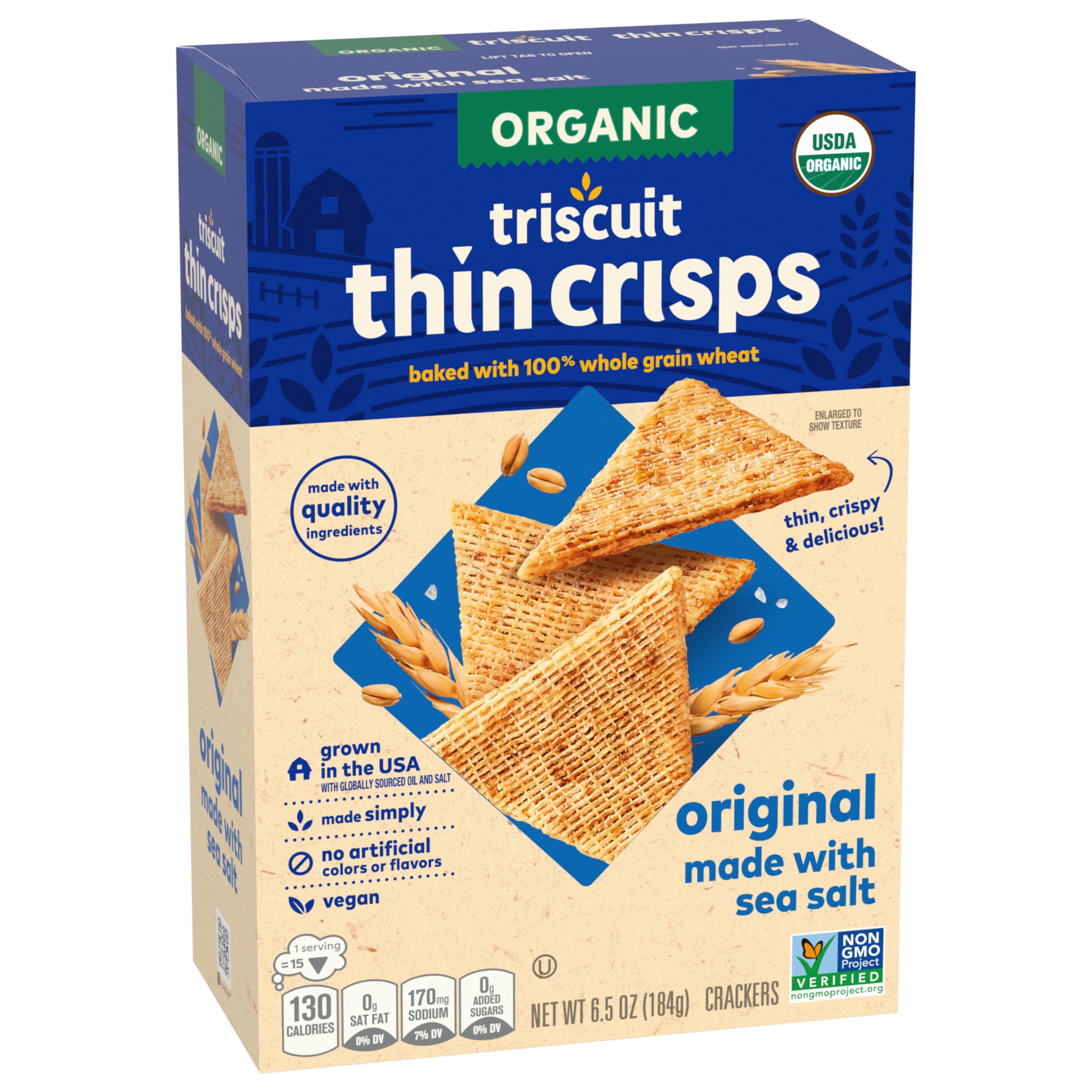 Organic Whole Grain Wheat Crackers | Triscuit Original Vegan Snacks | Gluten-Free Healthy Lunch Box Snacks for Kids & Adults | Perfect for Office, School & Picnics | 6-Pack (6.5 oz Each)