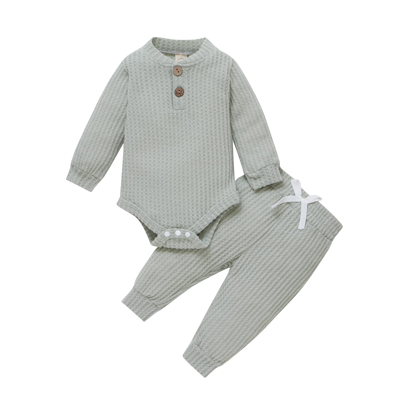Thorn Tree Newborn Baby Clothes Set - 100% Cotton Knitted Fall Outfits for Boys & Girls, Long Sleeve Romper with Pants (2-Piece Set) - Perfect for Autumn Photoshoots, Family Gatherings and Daily Wear