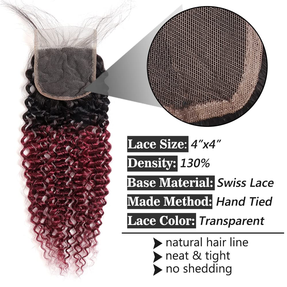 Ombre Burgundy Brazilian Curly Human Hair Extensions 3 Bundles with 18