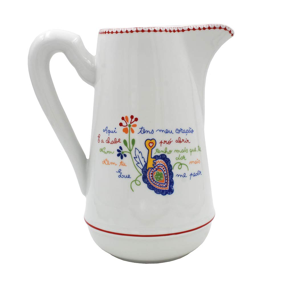 Authentic Portuguese Ceramic Viana Lovers Pitcher - Handcrafted Porcelain Water Jug for Home Decor, Wedding Gift & Mediterranean Kitchen Use
