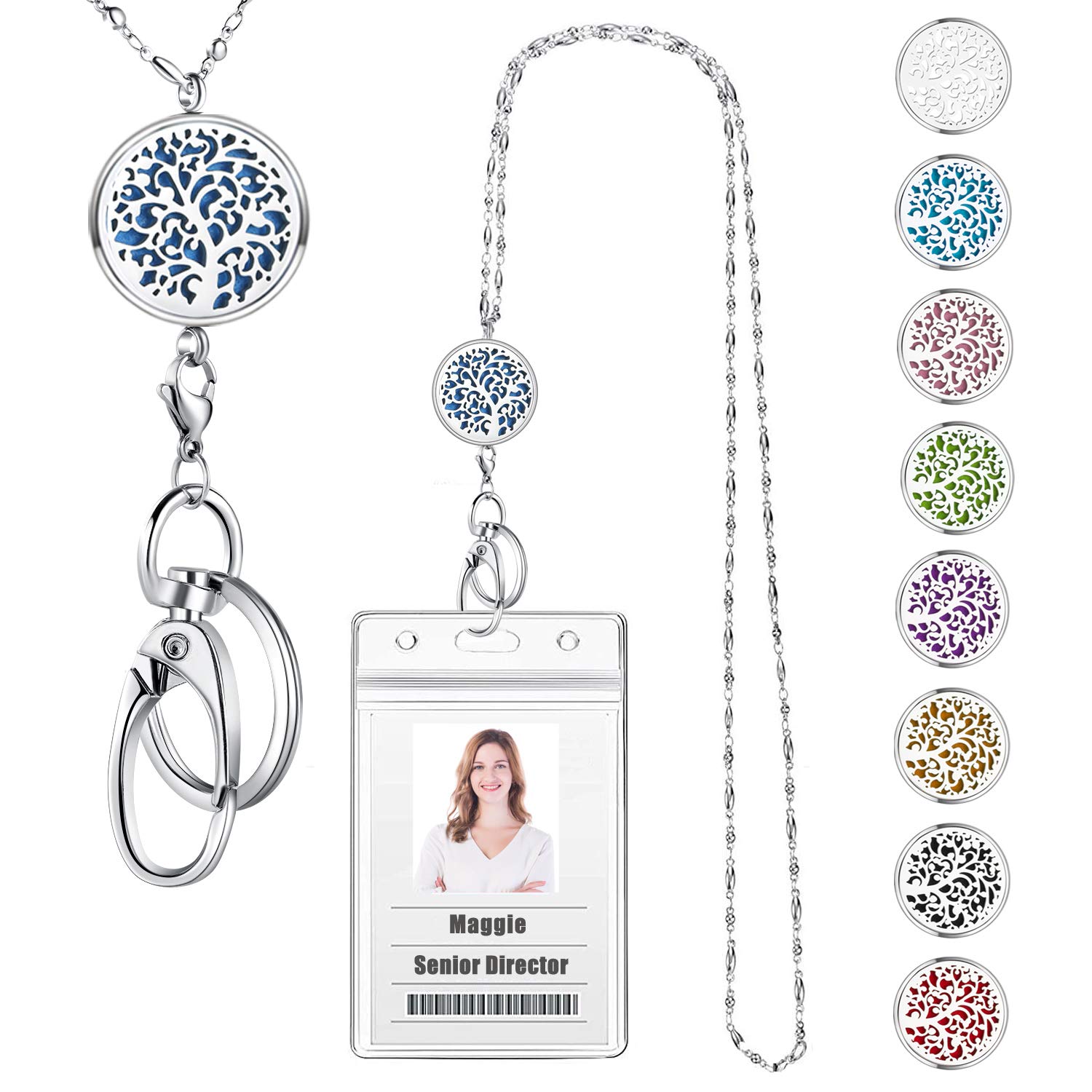 Premium Stainless Steel Lanyard for ID Badges & Keys - Adjustable Badge Holder with Keychain, Diffuser Necklace for Women - Perfect for Teachers, Nurses, Students & Office Work - Ideal for Jewelry Display & Family Tree Keepsakes
