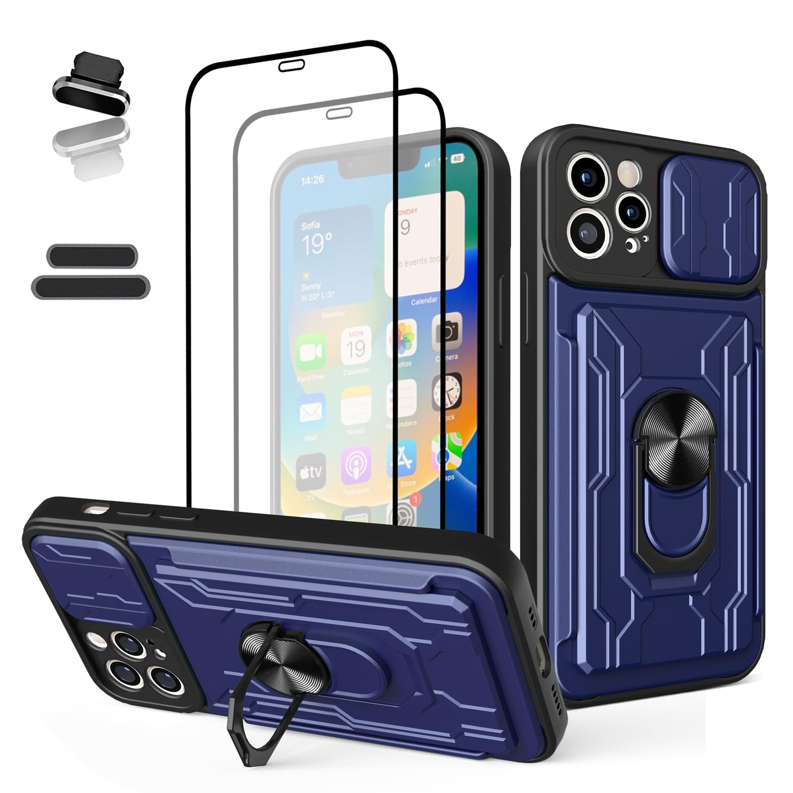 Premium iPhone 12 Pro Wallet Case with Sliding Credit Card Slot - Heavy Duty Dual Layer Protection & Shock-Absorbing Rubber Bumper - Perfect for Business Travel & Daily Use (6.1