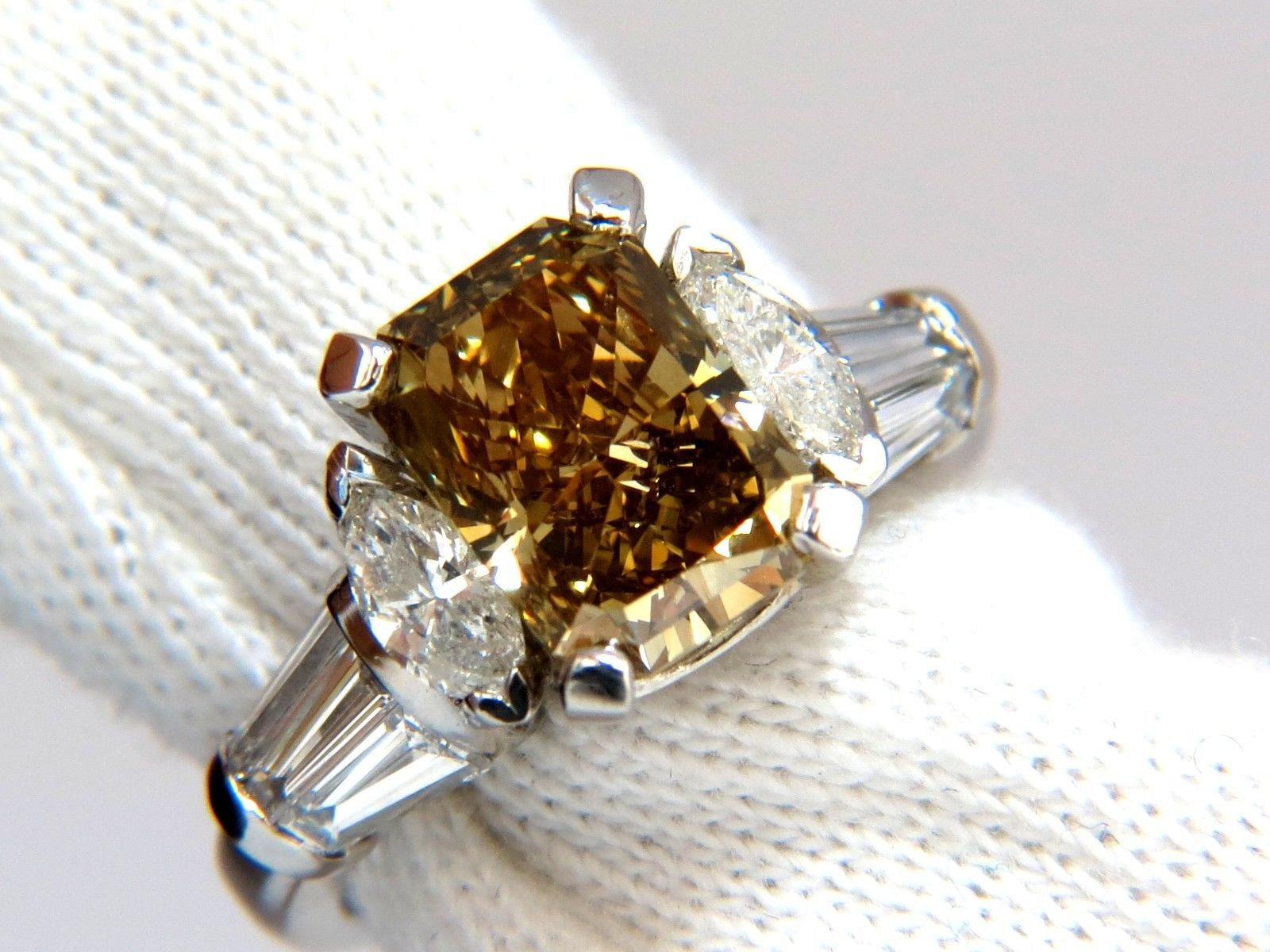 4.12ct GIA Certified Radiant Fancy Brown Green Yellow Diamond Platinum Ring for Engagement, Wedding, Anniversary & Special Occasions
