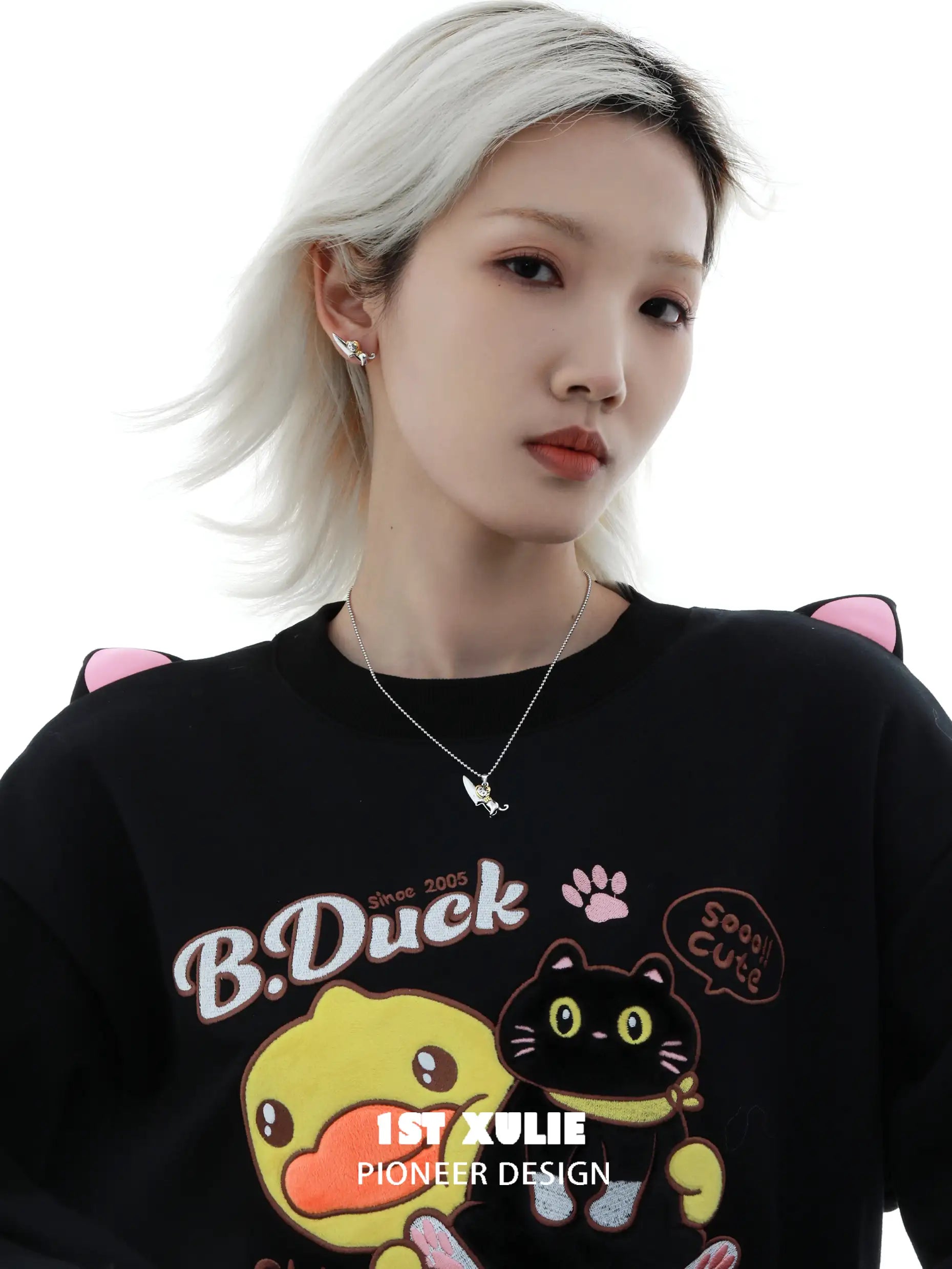 Graffiti Kitten & Puppy 925 Sterling Silver Pendant Necklace Choker - Perfect for Pet Lovers, Gifts & Everyday Fashion Jewelry