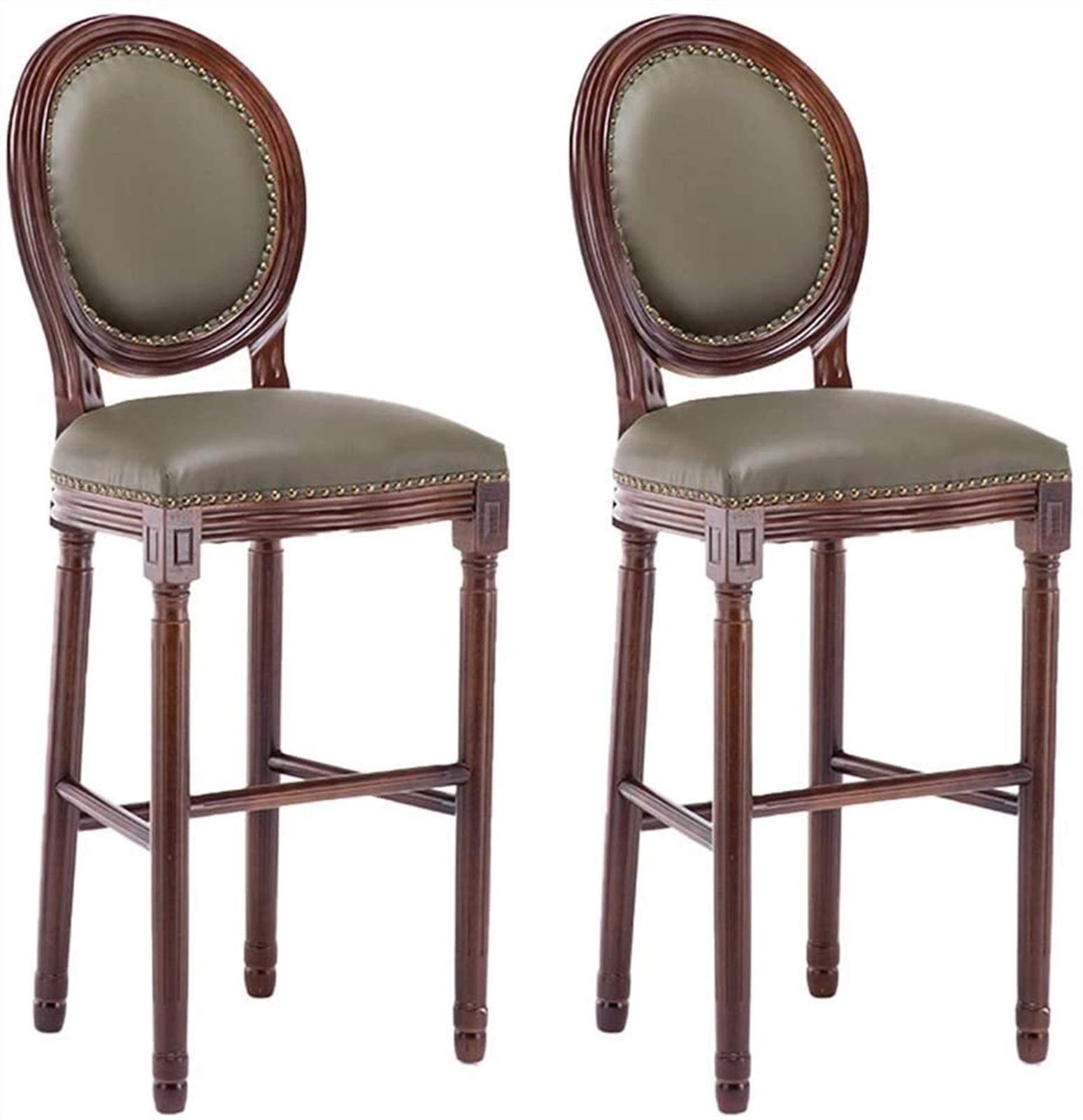 XQLSRJ Classic High Barstools Set of 2 - Soft Faux Leather Seat Bar Chairs with Backrest, 75cm Sitting Height for Kitchen, Counter, or Pub (Green) - Perfect for Home Bars, Breakfast Nooks & Entertainment Areas
