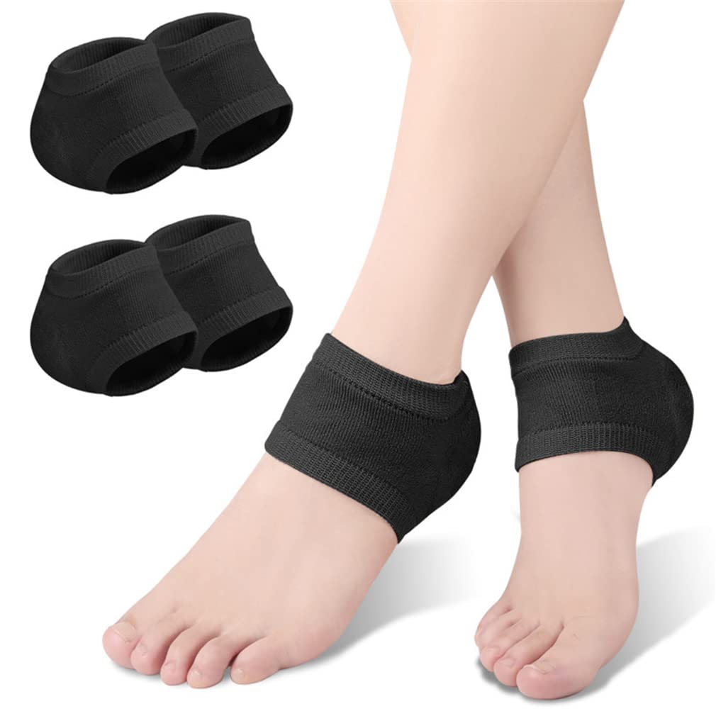 Moisturizing Heel Socks for Dry Cracked Heels - 2 Pairs Gel-Lined Toeless Spa Socks with Soft Foot Cushion | Day & Night Heel Repair Sleeves for Rough Feet | Perfect for Sleeping, Pedicures & Home Care (Black)