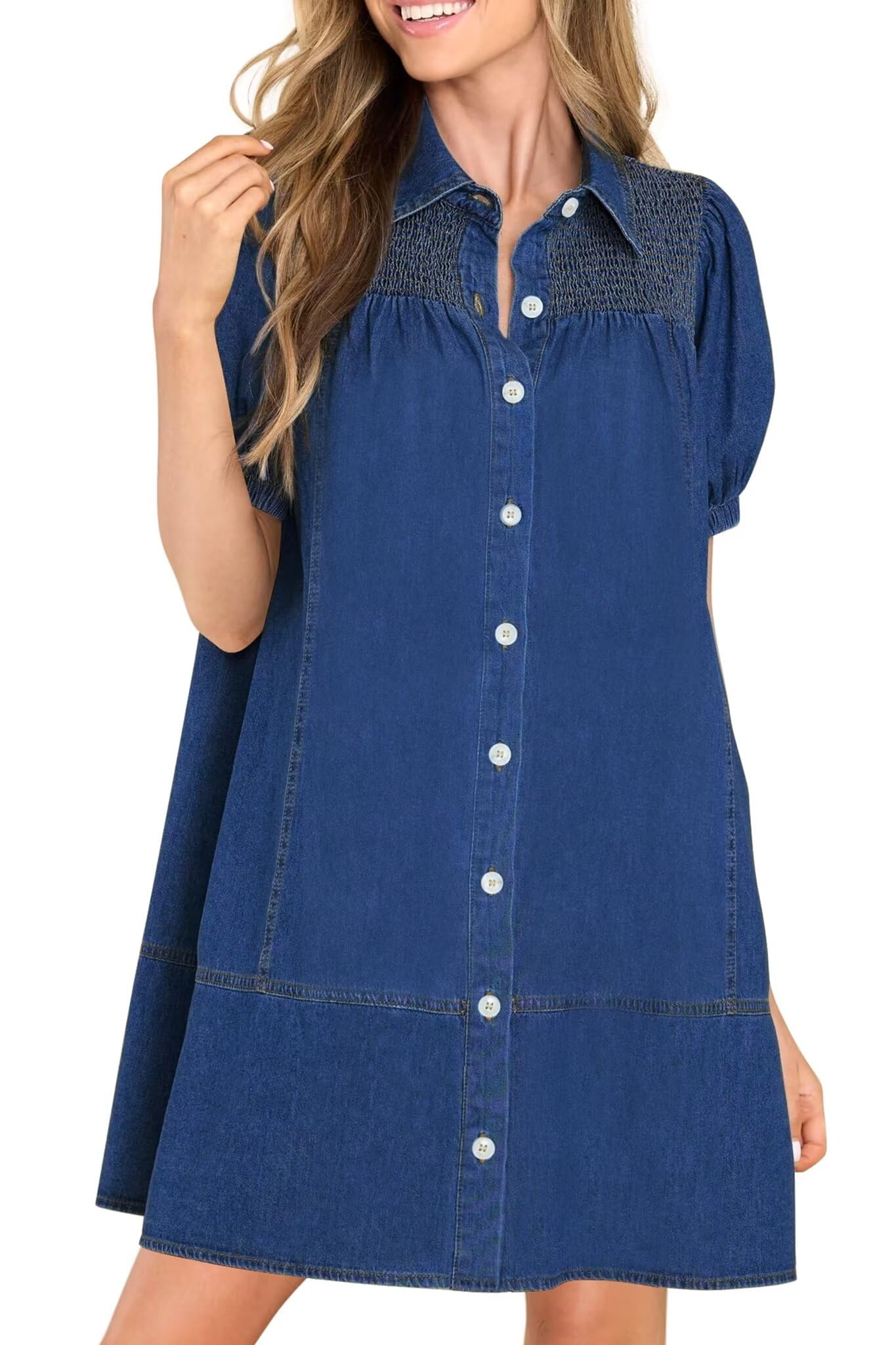Women's KDF Denim Babydoll Shirt Dress - 2024 Summer Jean Dress for Casual Outings, Beach Wear & Date Nights