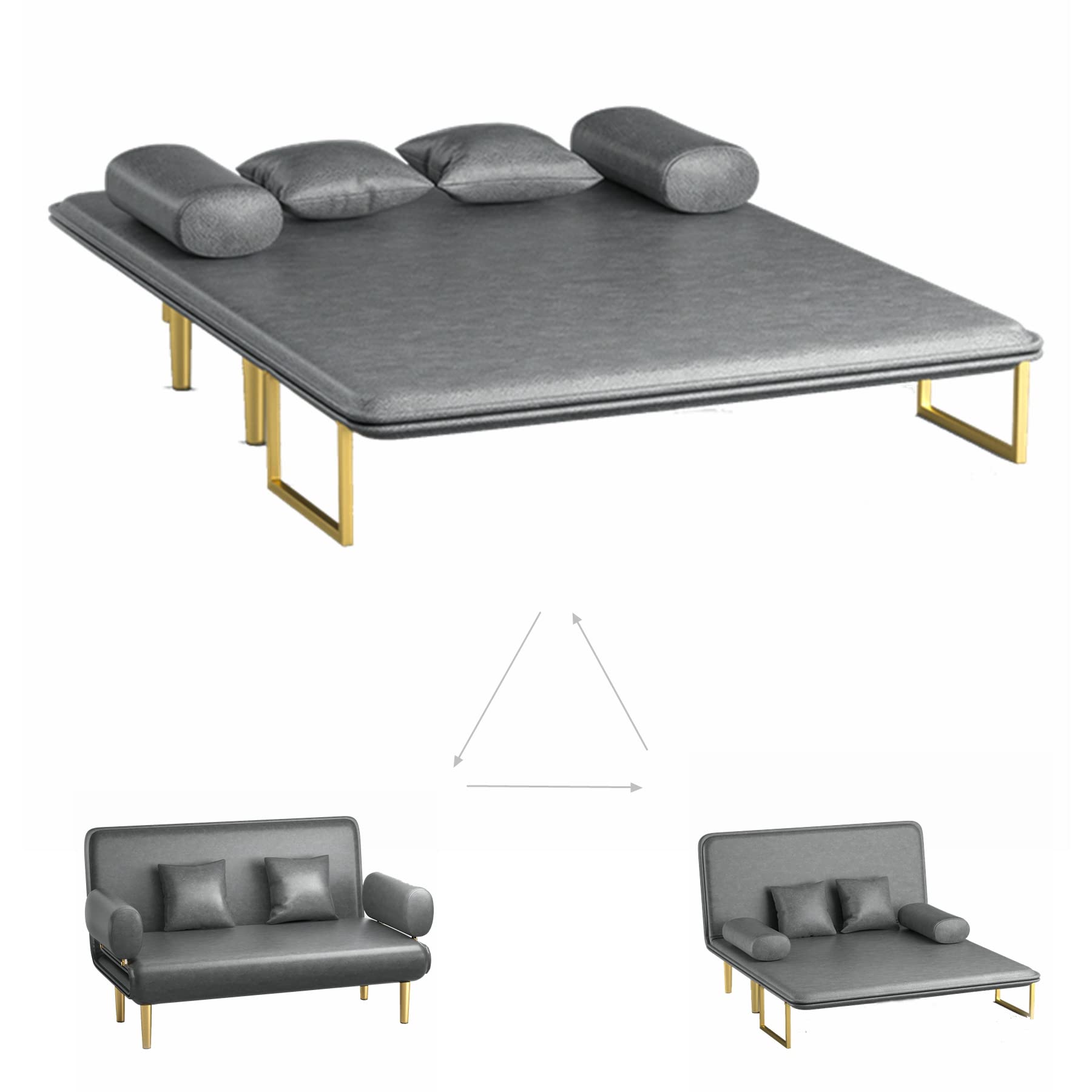 Gynsseh Lovesaet Sleeper - 3-in-1 Convertible Sofa Bed with 2 Pillows, Modern Light Luxury Leather Folding Loveseat for Living Room, Bedroom & Small Spaces - 1000lb Weight Capacity (Gray) | Perfect for Guest Rooms, Apartments & Home Offices