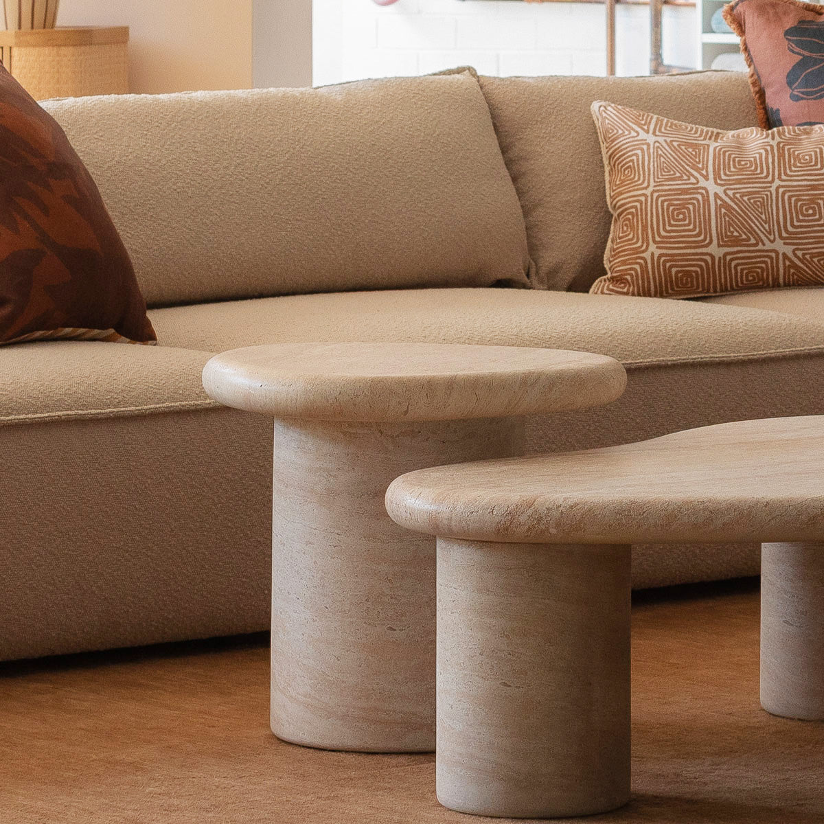 Azzurra Side Table - Travertine Finish - Modern End Table for Living Room, Bedroom & Office - Stylish Accent Table for Home Decor