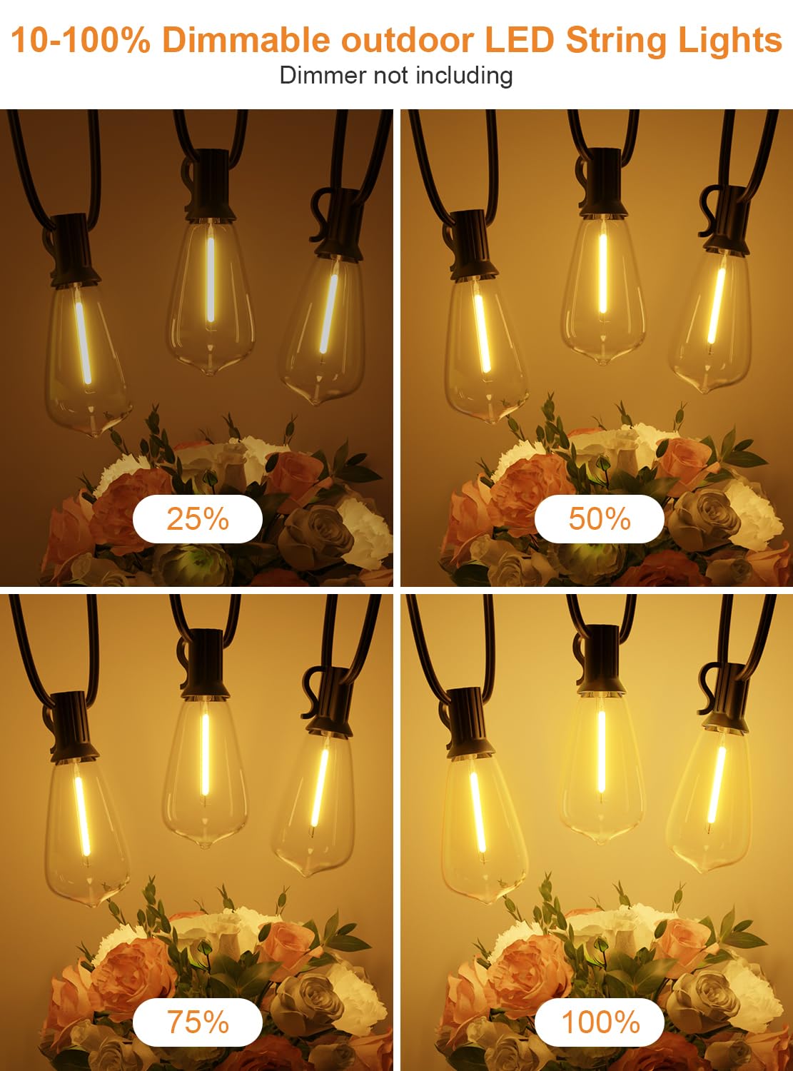 GPATIO 60FT Outdoor String Lights - 32 Hanging Globe ST38 Bulbs, Waterproof Shatterproof 2700K Warm White - Perfect for Backyard, Gazebo, Porch, Garden & Commercial Outdoor Decor | Create Cozy Ambiance for Parties, Weddings & Restaurant Patios