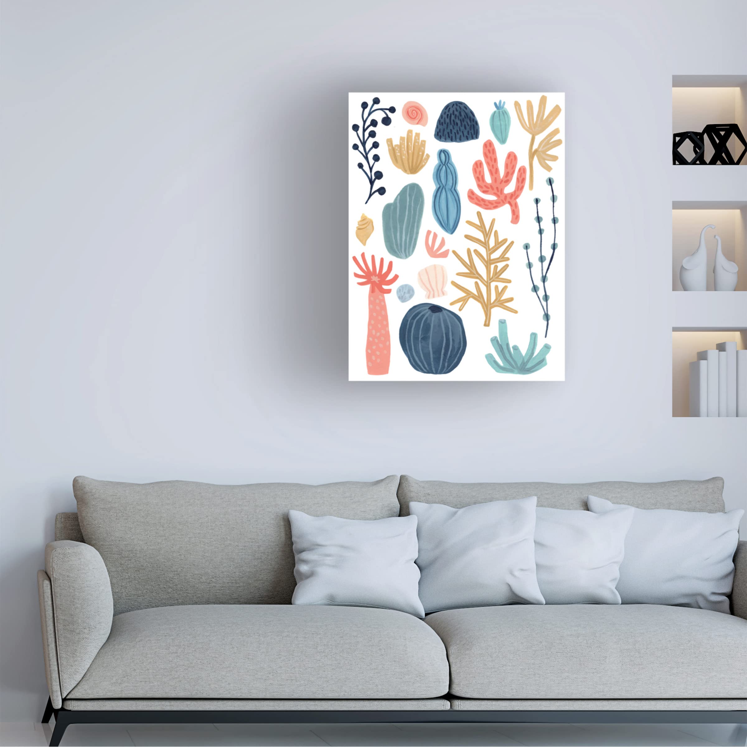 Trademark Fine Art 'Reef Assortment I' Canvas Wall Art Print by June Erica Vess - Vibrant Coral Reef Painting for Beach House Decor, Living Room & Office Wall
