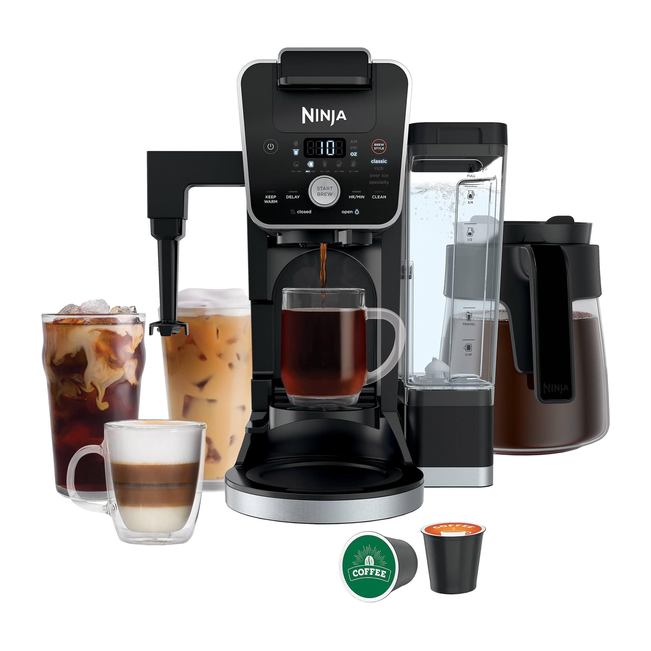 Ninja CFP451CO DualBrew System 14-Cup Coffee Maker - Single-Serve Pods & Grounds Compatible, 4 Brew Styles, Built-In Fold Away Frother, 70oz Water Reservoir & Carafe - Black (Renewed) - Perfect for Home, Office, and Entertaining Guests