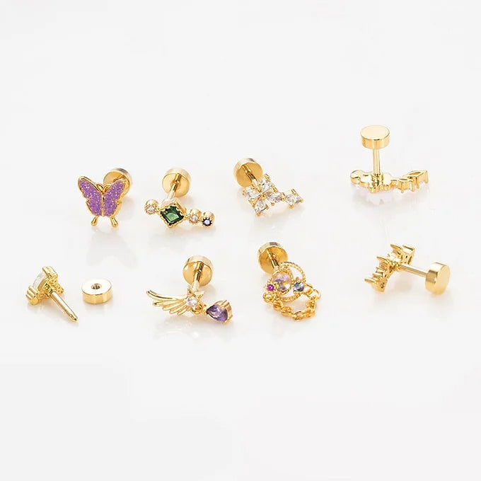 20G Gold Angel Wings Threadless Labret Piercing - Hypoallergenic Body Jewelry for Lip, Nose & Ear | Perfect for Everyday Wear & Special Occasions